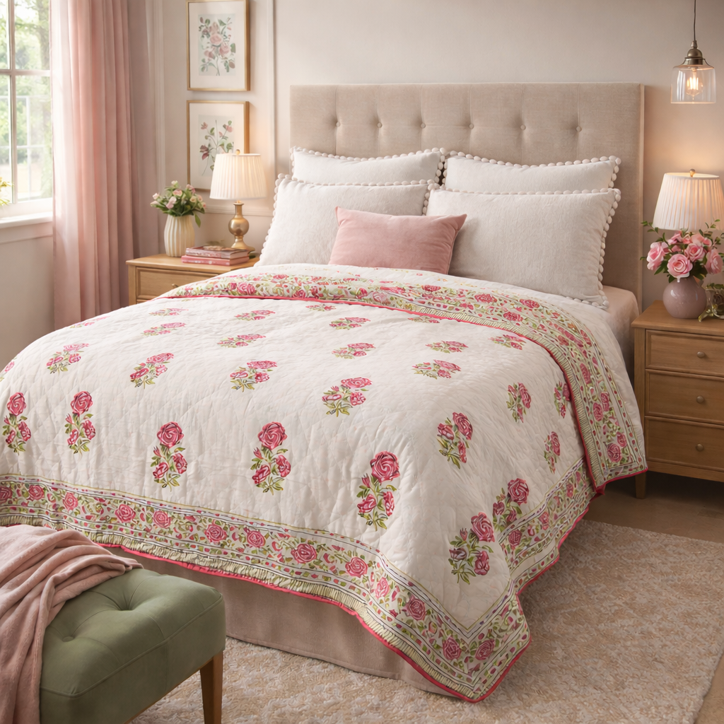 Pink Rose Reversible - Queen Quilt