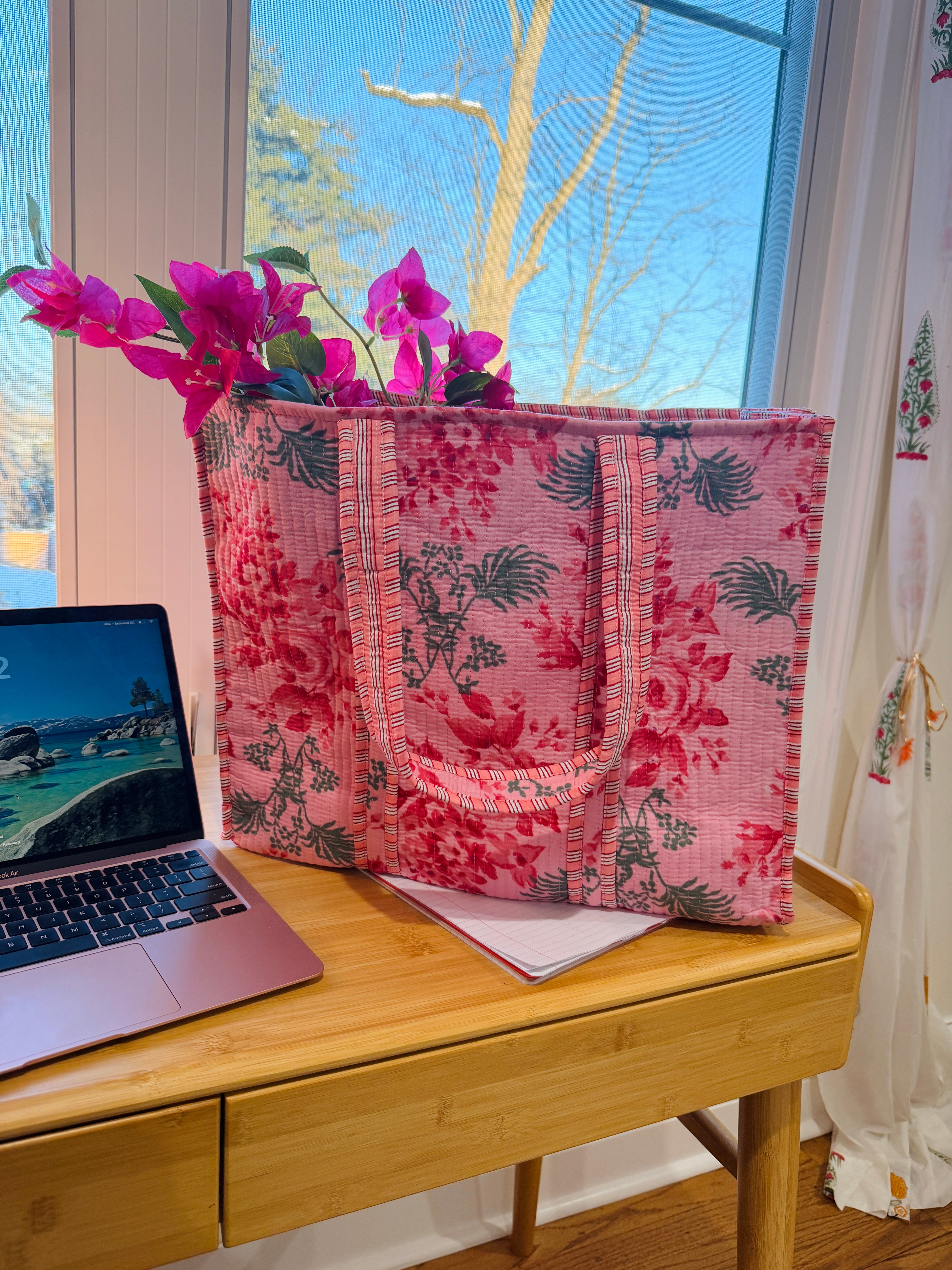 Floral Quilted Cotton Tote Bag