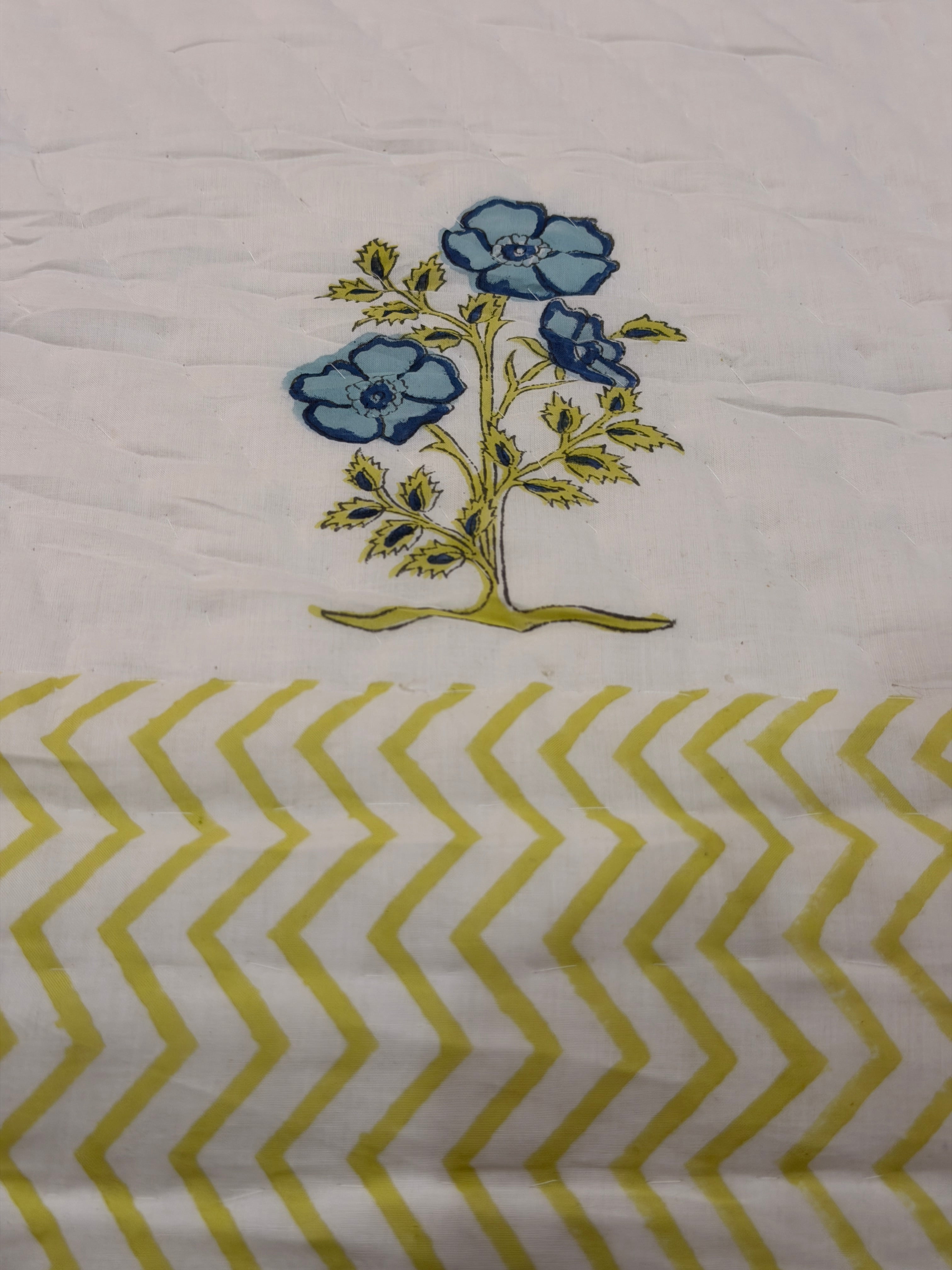 Twin Size Reversible Cotton Quilt | Hand Block Printed Jaipur Razai | Lightweight Soft Summer Blanket | Made in India