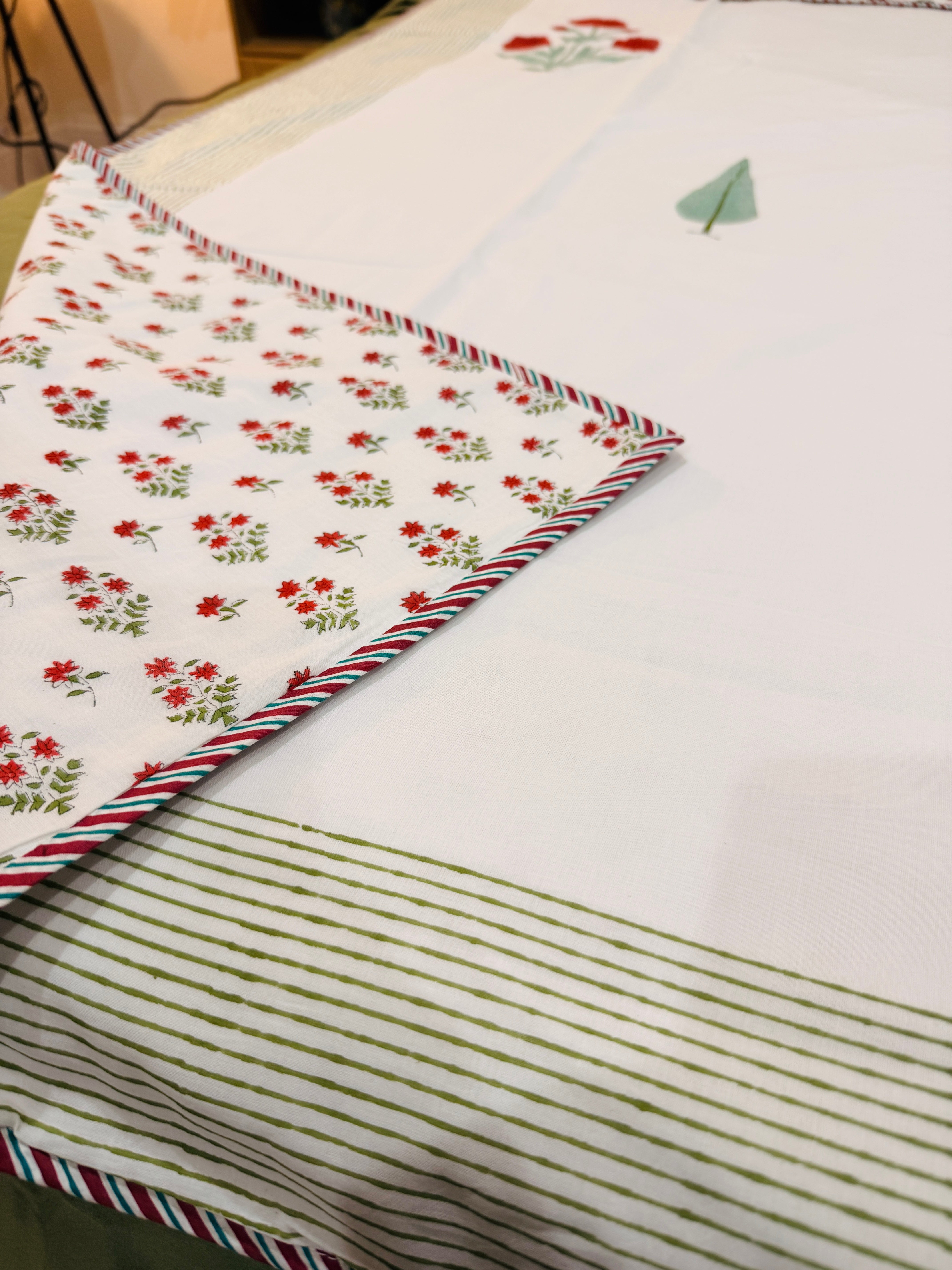 Poppy Print Hand Block Printed Summer Blanket - Dohar