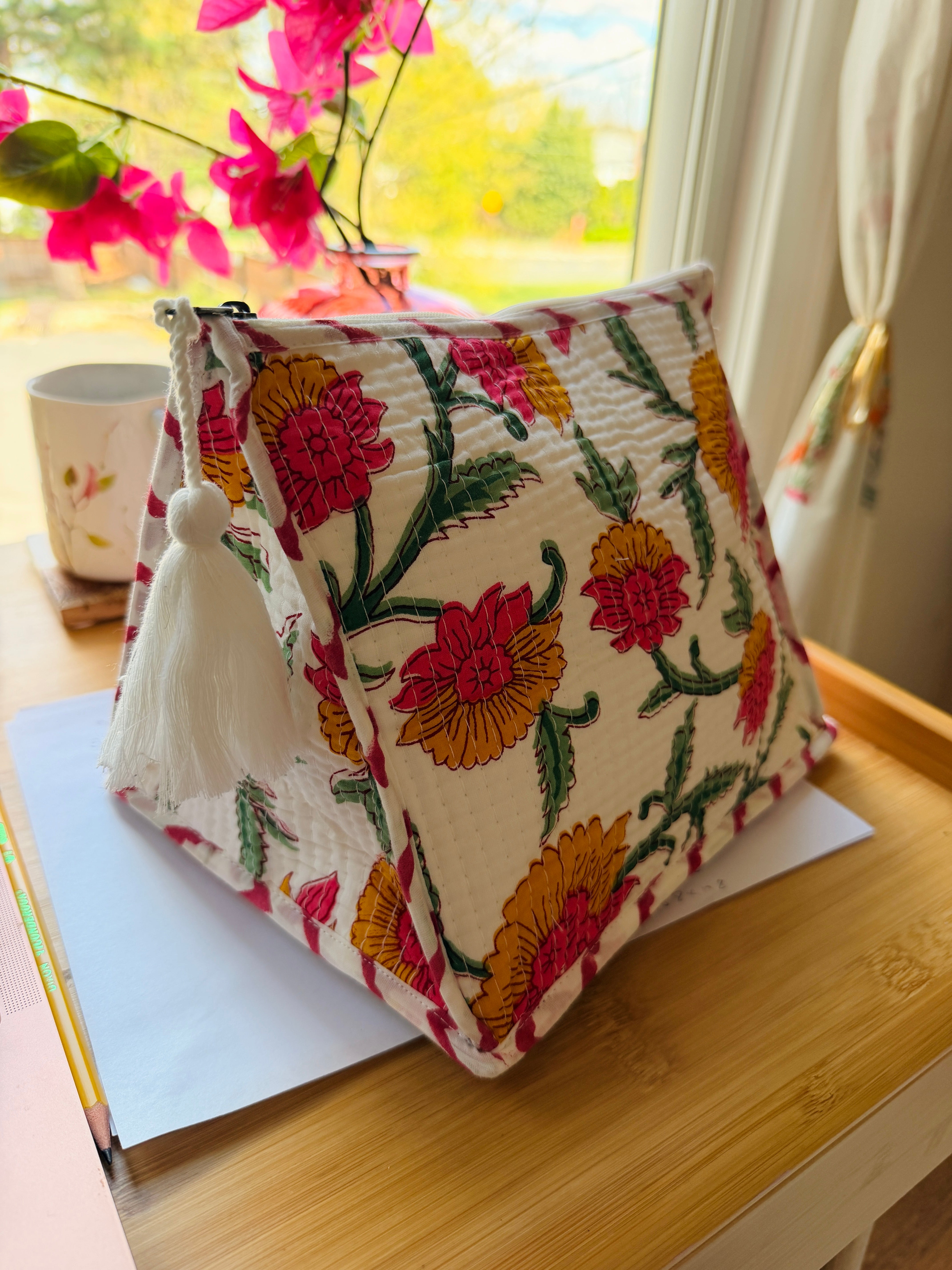 Spring Bloom Triangle Foldable Vanity Pouch