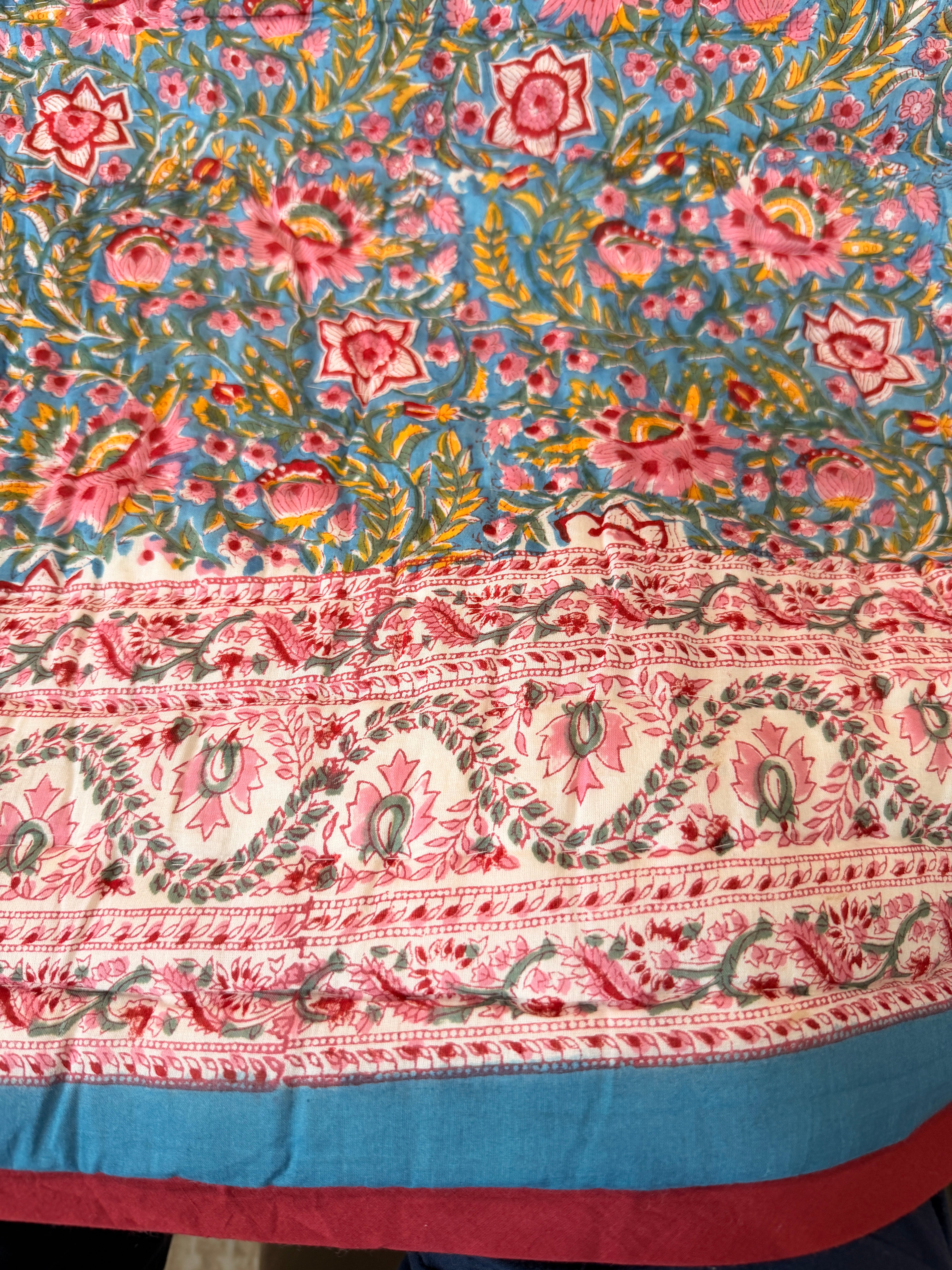 Blue and Pink Courtyard Reversible - Queen Quilt