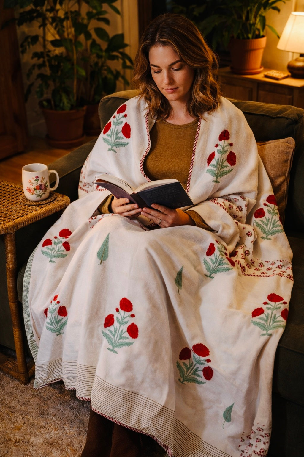 Poppy Print Hand Block Printed Summer Blanket - Dohar