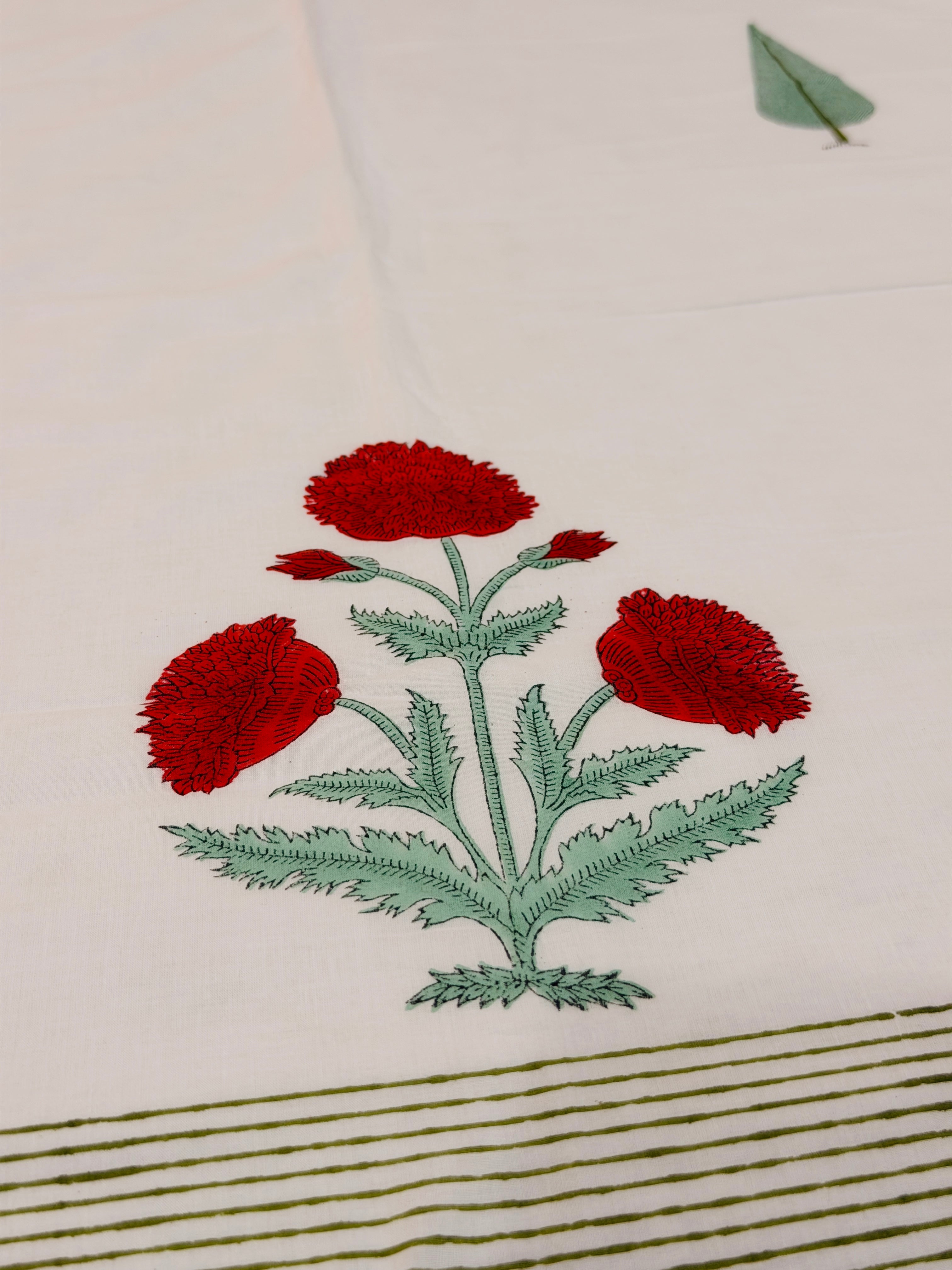 Poppy Print Hand Block Printed Summer Blanket - Dohar
