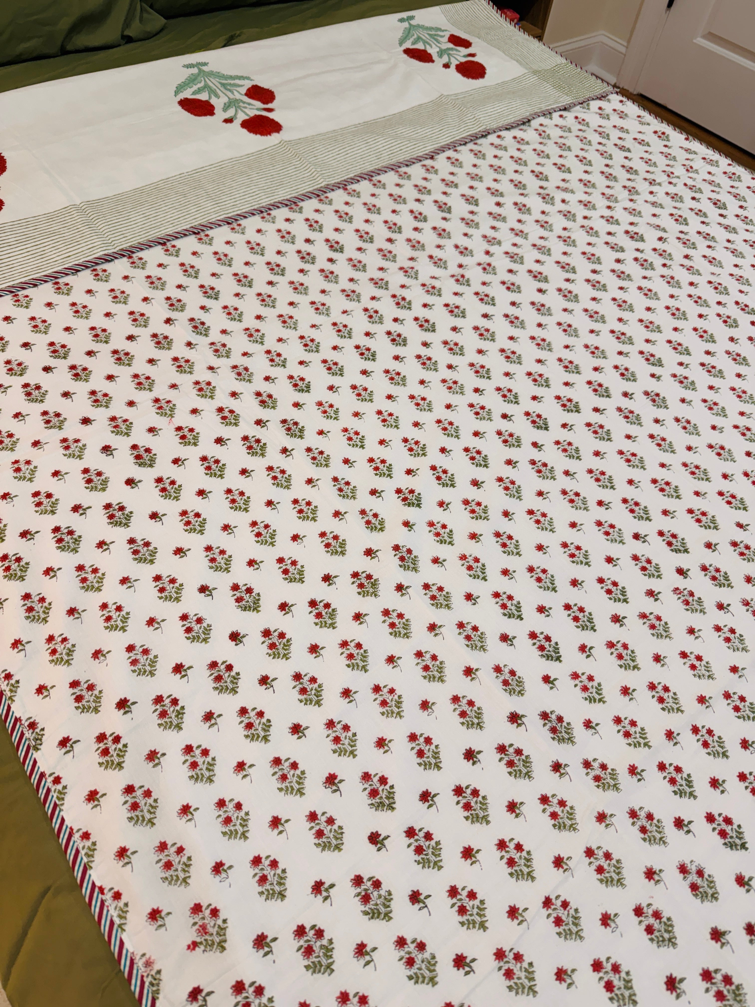 Poppy Print Hand Block Printed Summer Blanket - Dohar