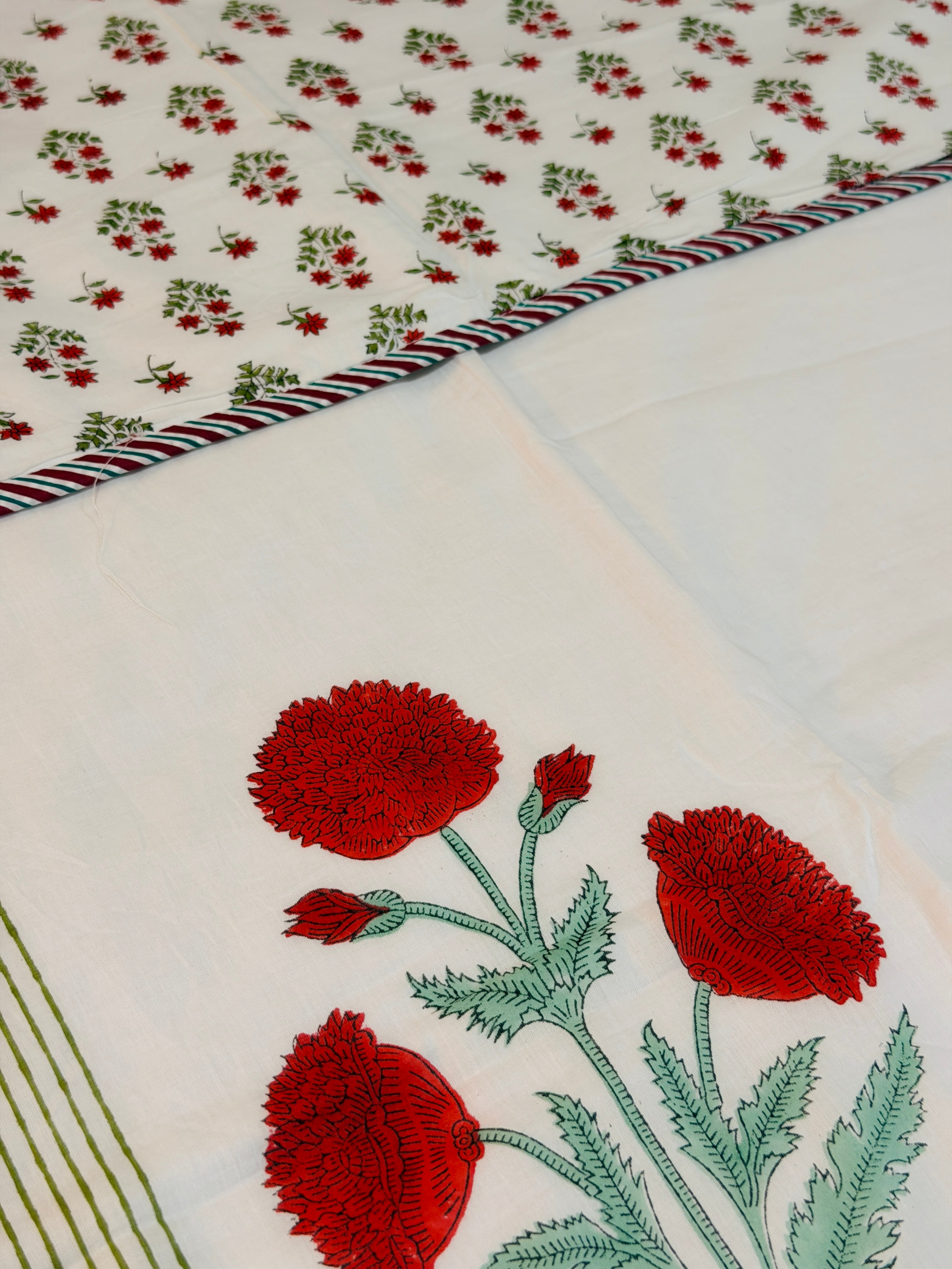 Poppy Print Hand Block Printed Summer Blanket - Dohar