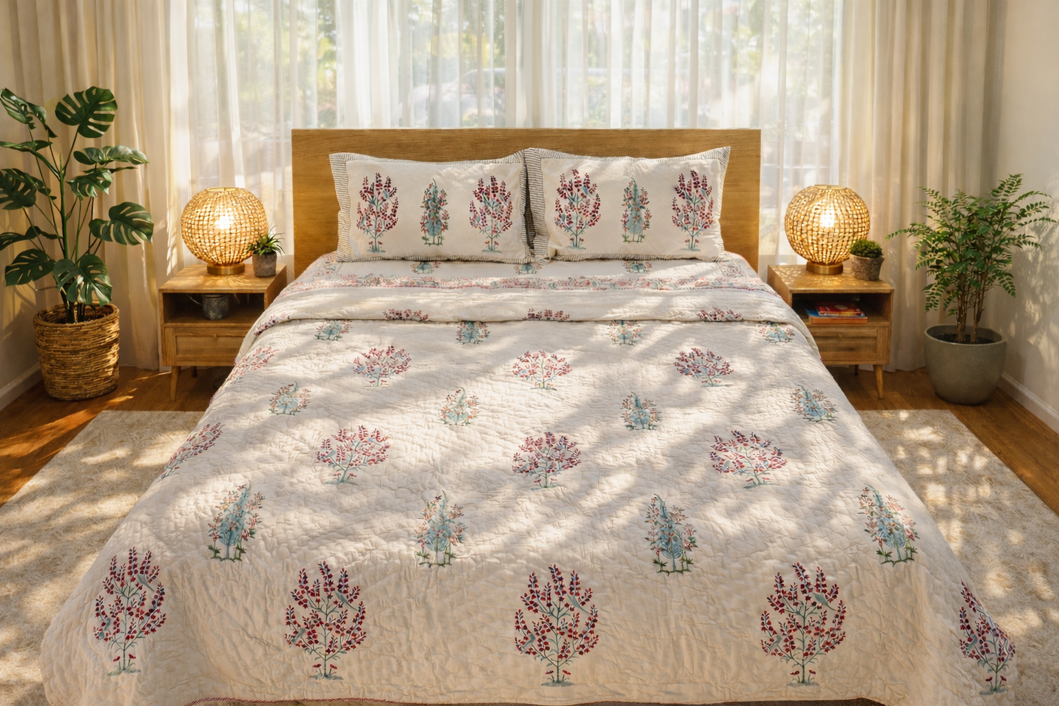Chirping Birds Bedding Set - Queen Quilt + Bedsheet + Shams