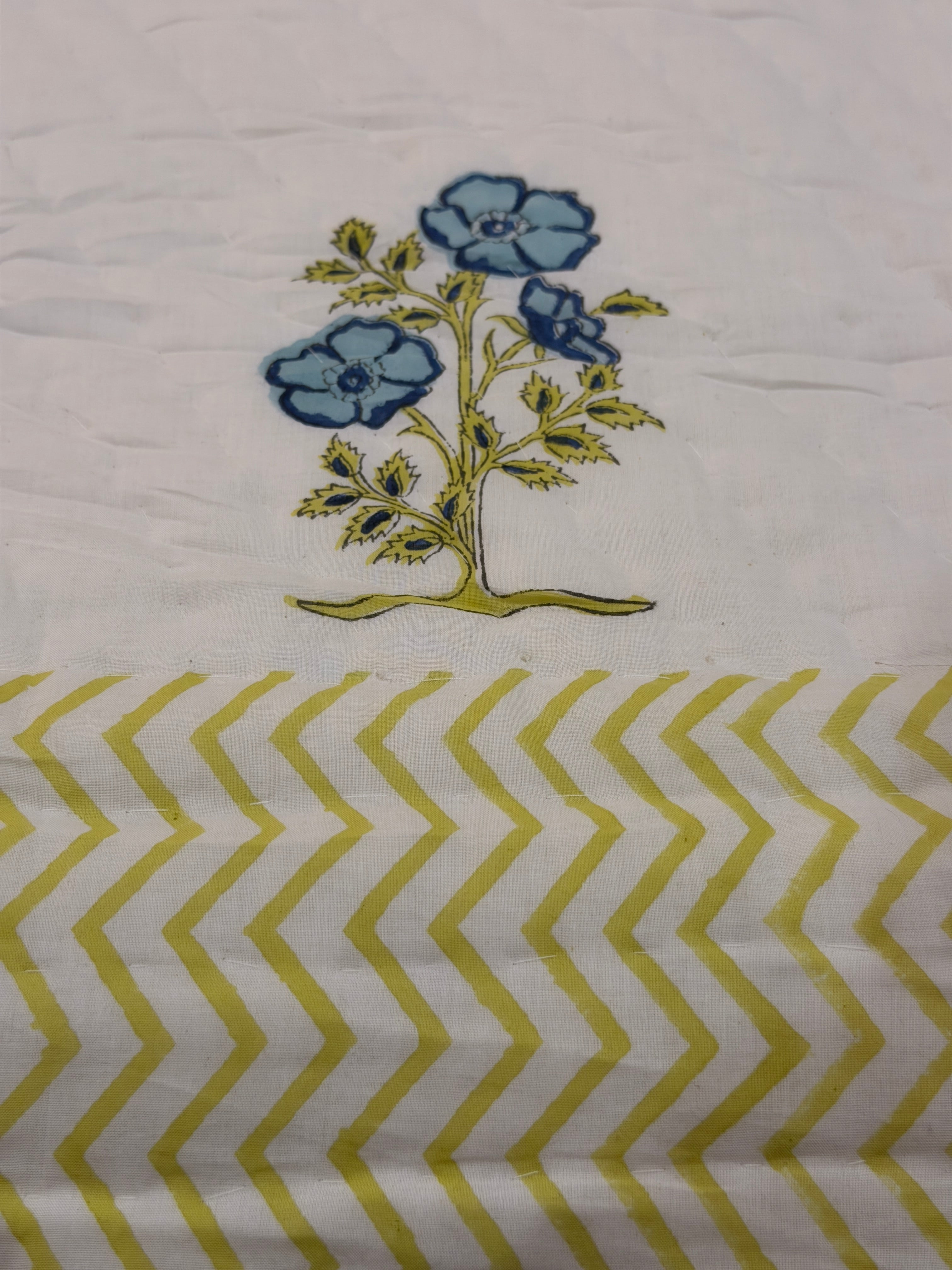Twin Size Reversible Cotton Quilt | Hand Block Printed Jaipur Razai | Lightweight Soft Summer Blanket | Made in India