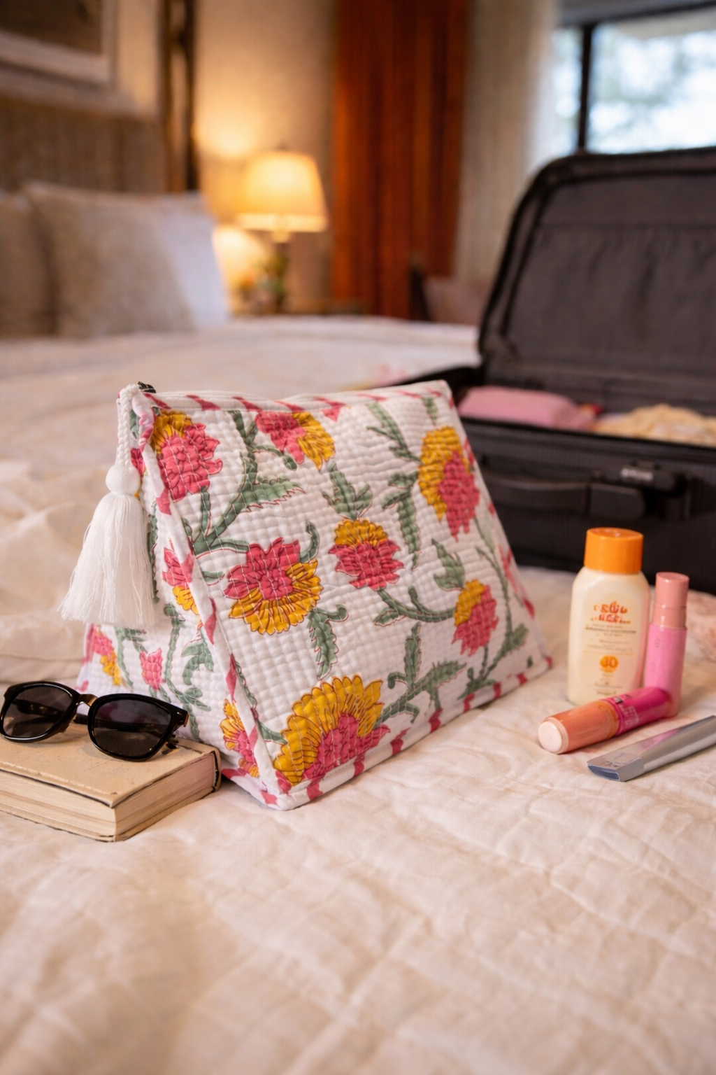 Spring Bloom Triangle Foldable Vanity Pouch
