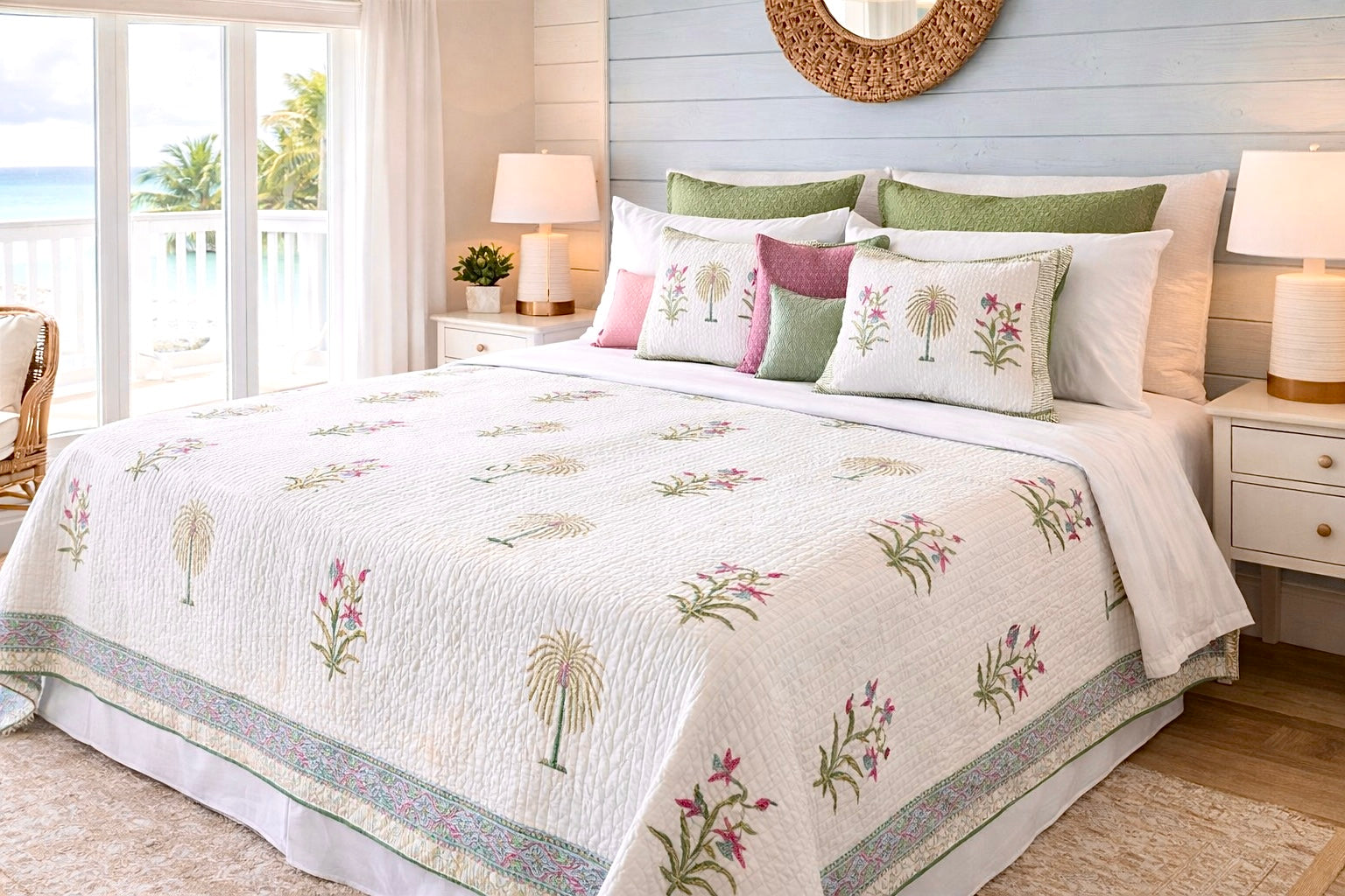 Palm Blossom Luxury Bedspread with Shams