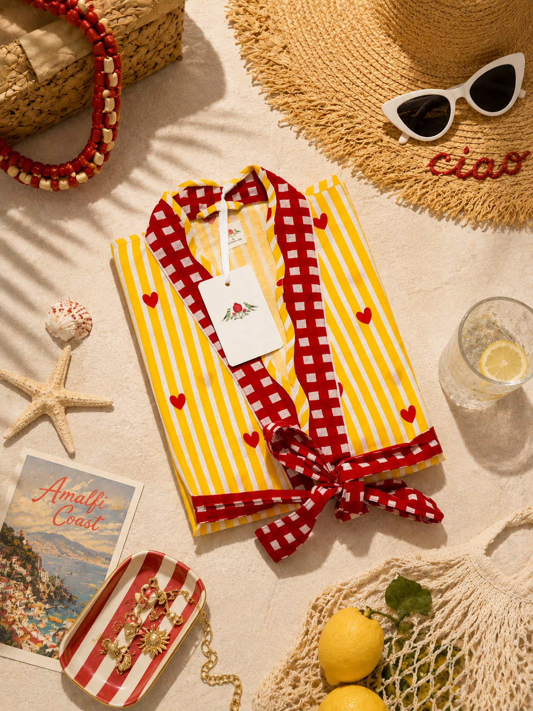 Cute Heart Kimono - Yellow