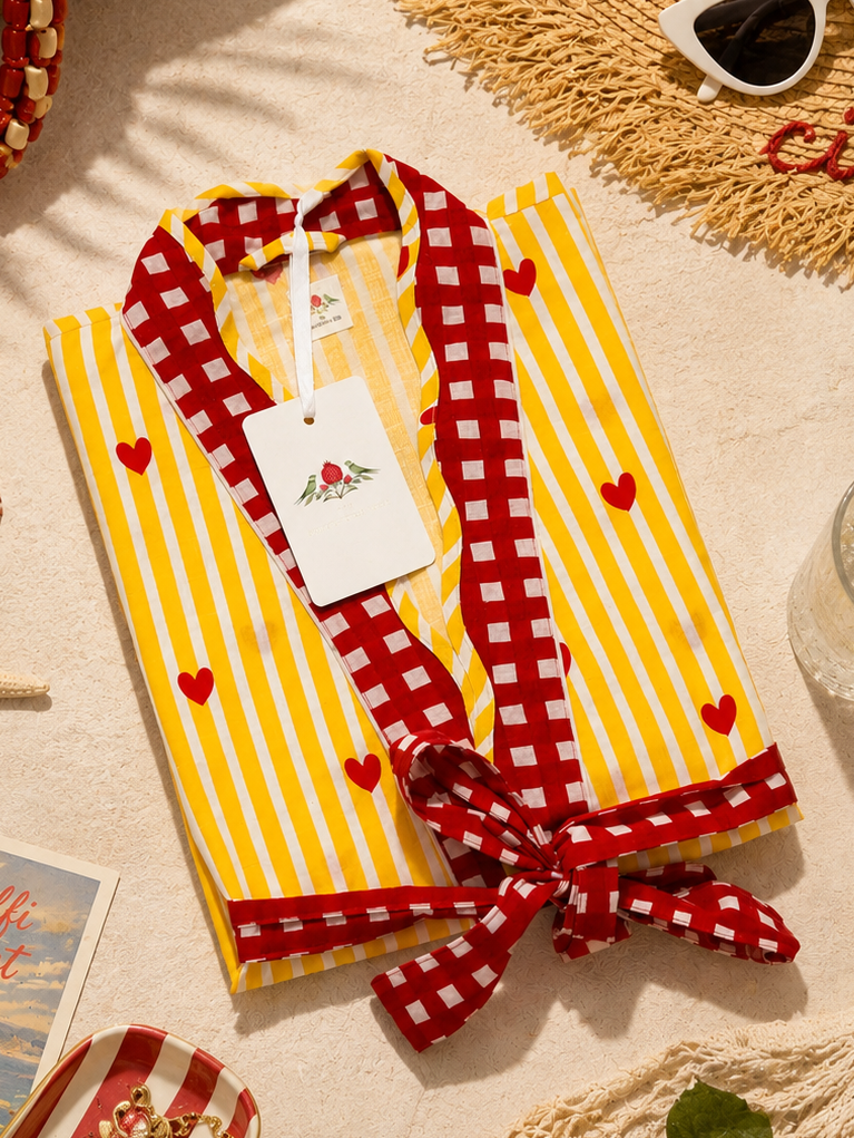 Cute Heart Kimono - Yellow