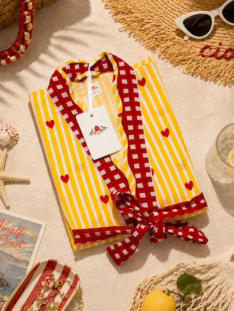Cute Heart Kimono - Yellow