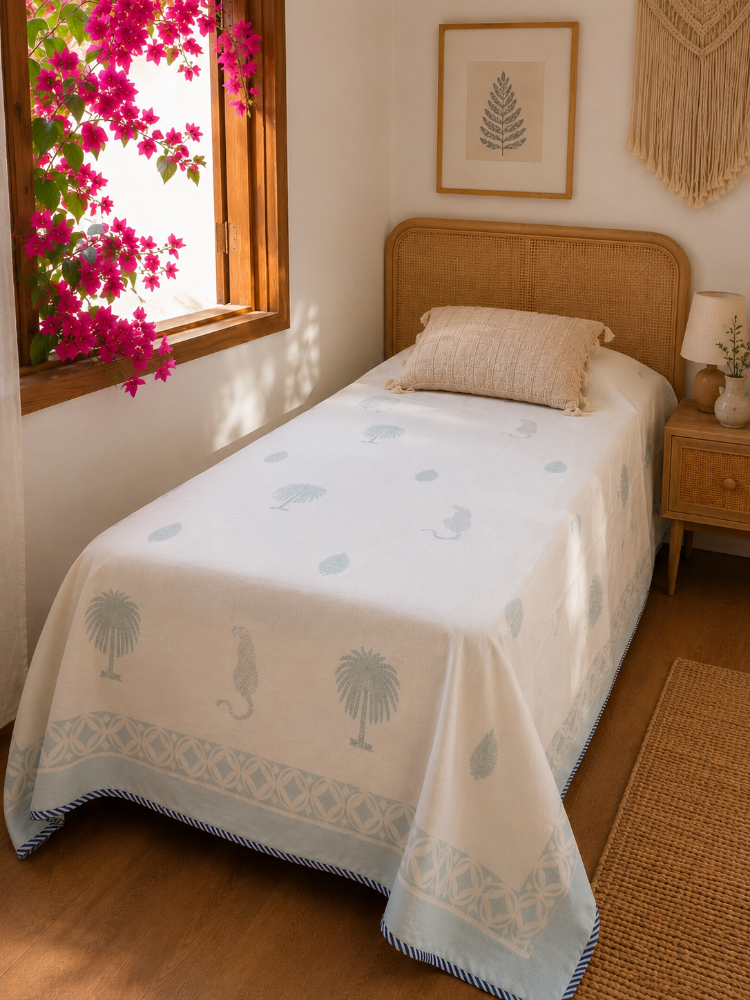 Baagh and Palm Print - Hand Block Printed Summer Blanket - Dohar