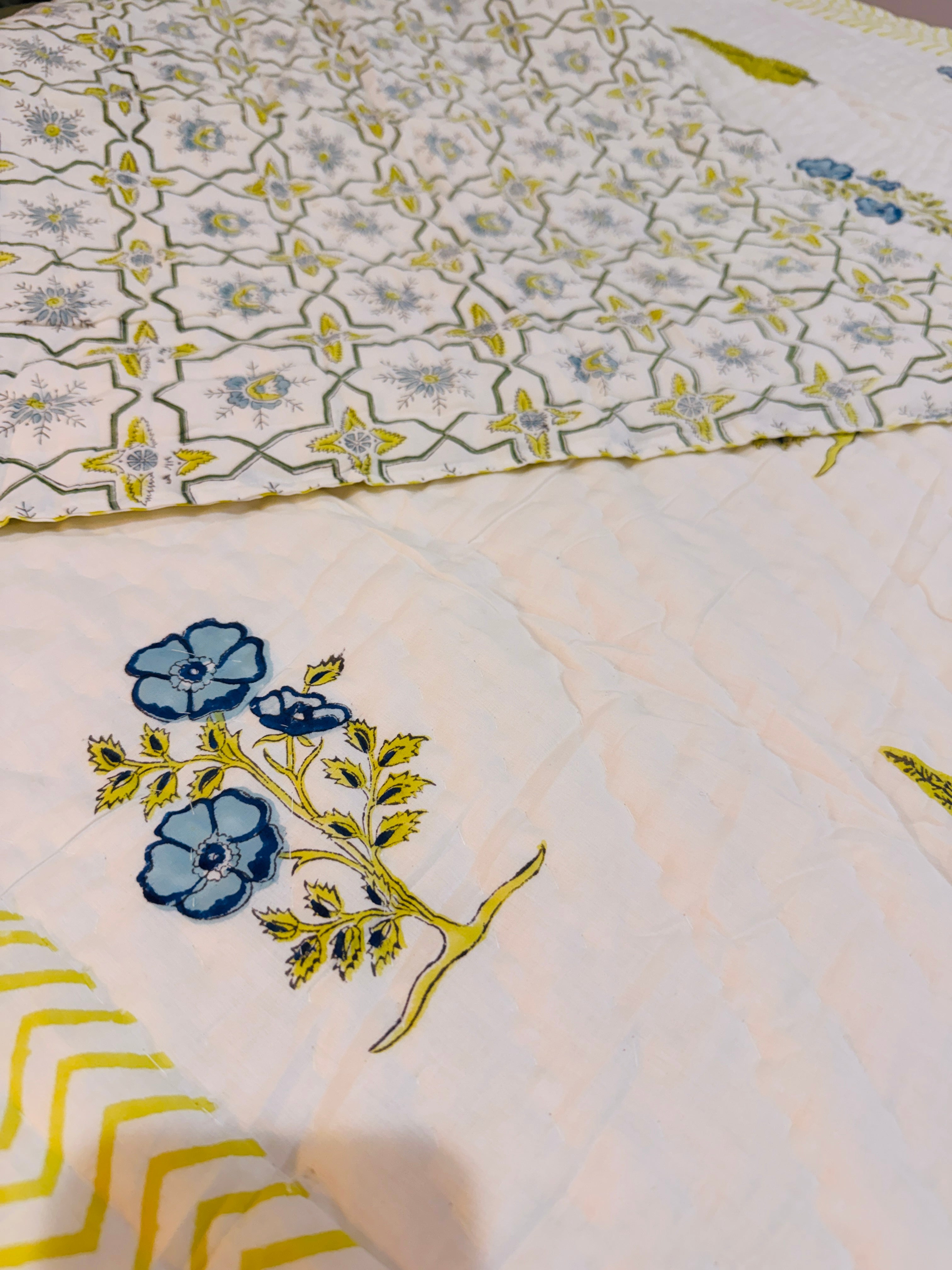 Twin Size Reversible Cotton Quilt | Hand Block Printed Jaipur Razai | Lightweight Soft Summer Blanket | Made in India