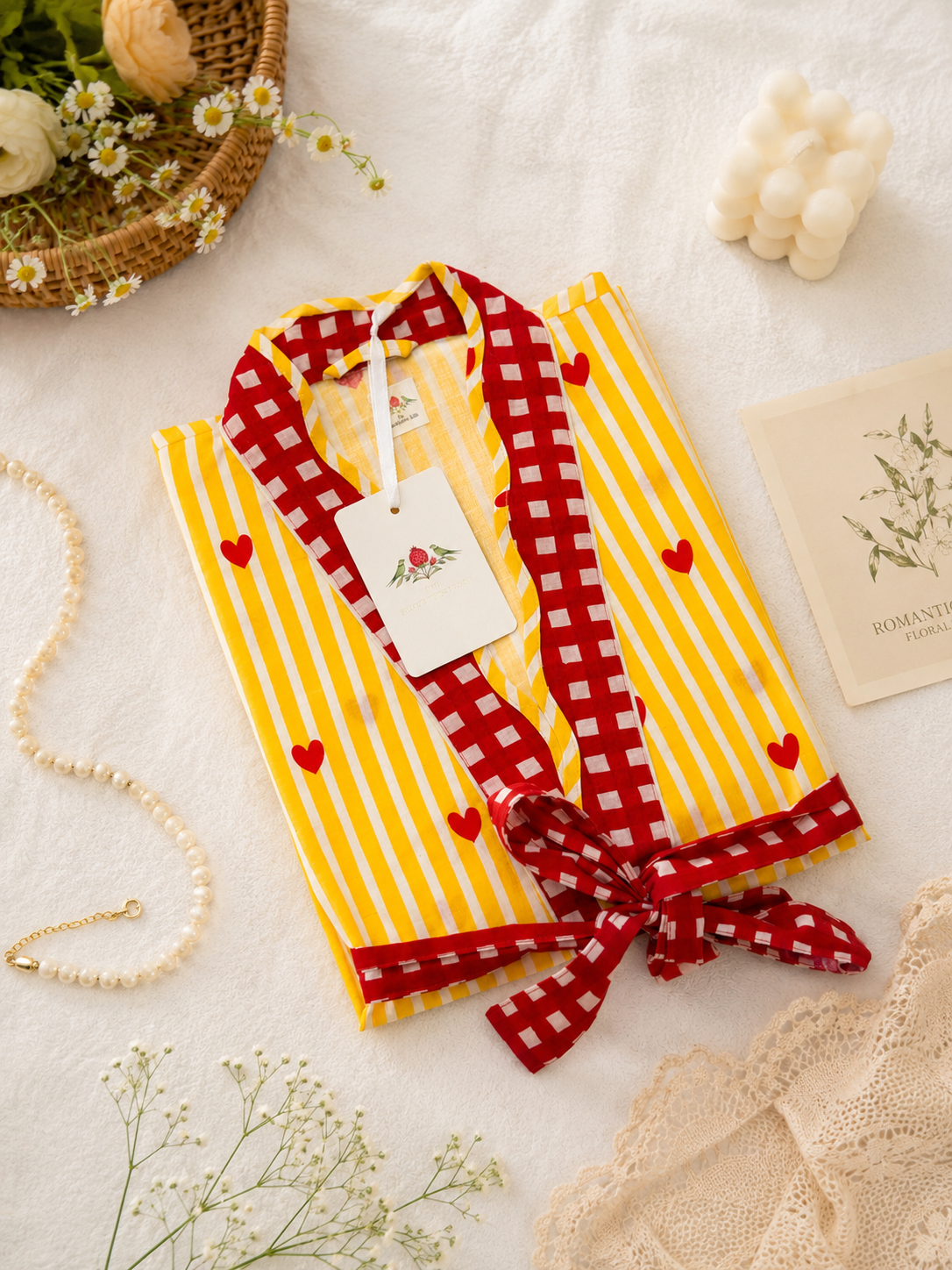 Cute Heart Kimono - Yellow
