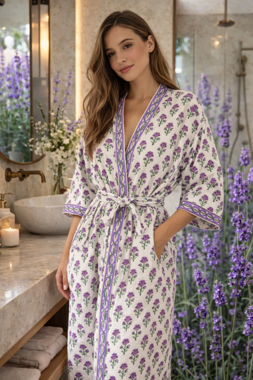 Lilac Floral Signature Bathrobe