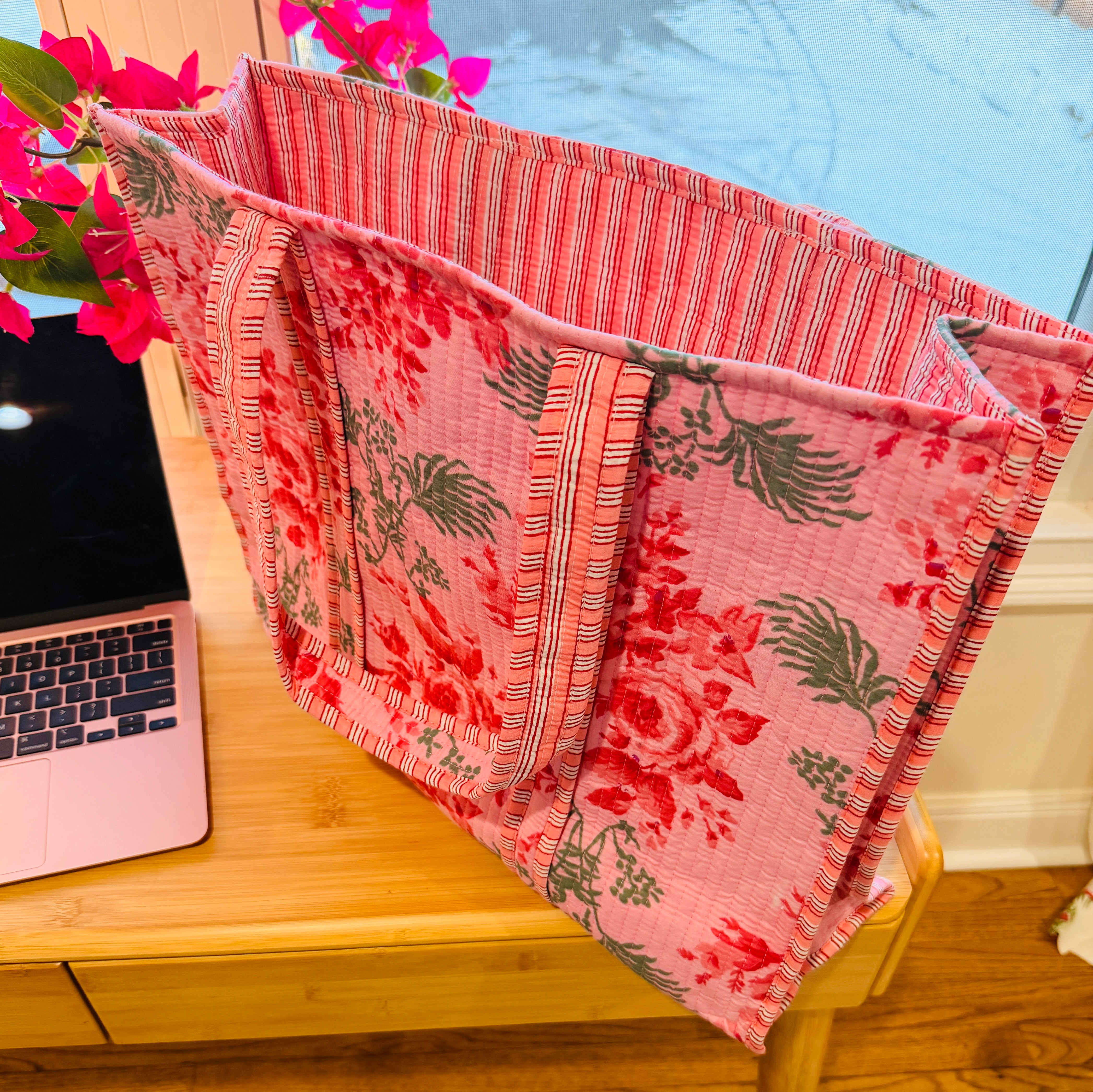 Floral Quilted Cotton Tote Bag