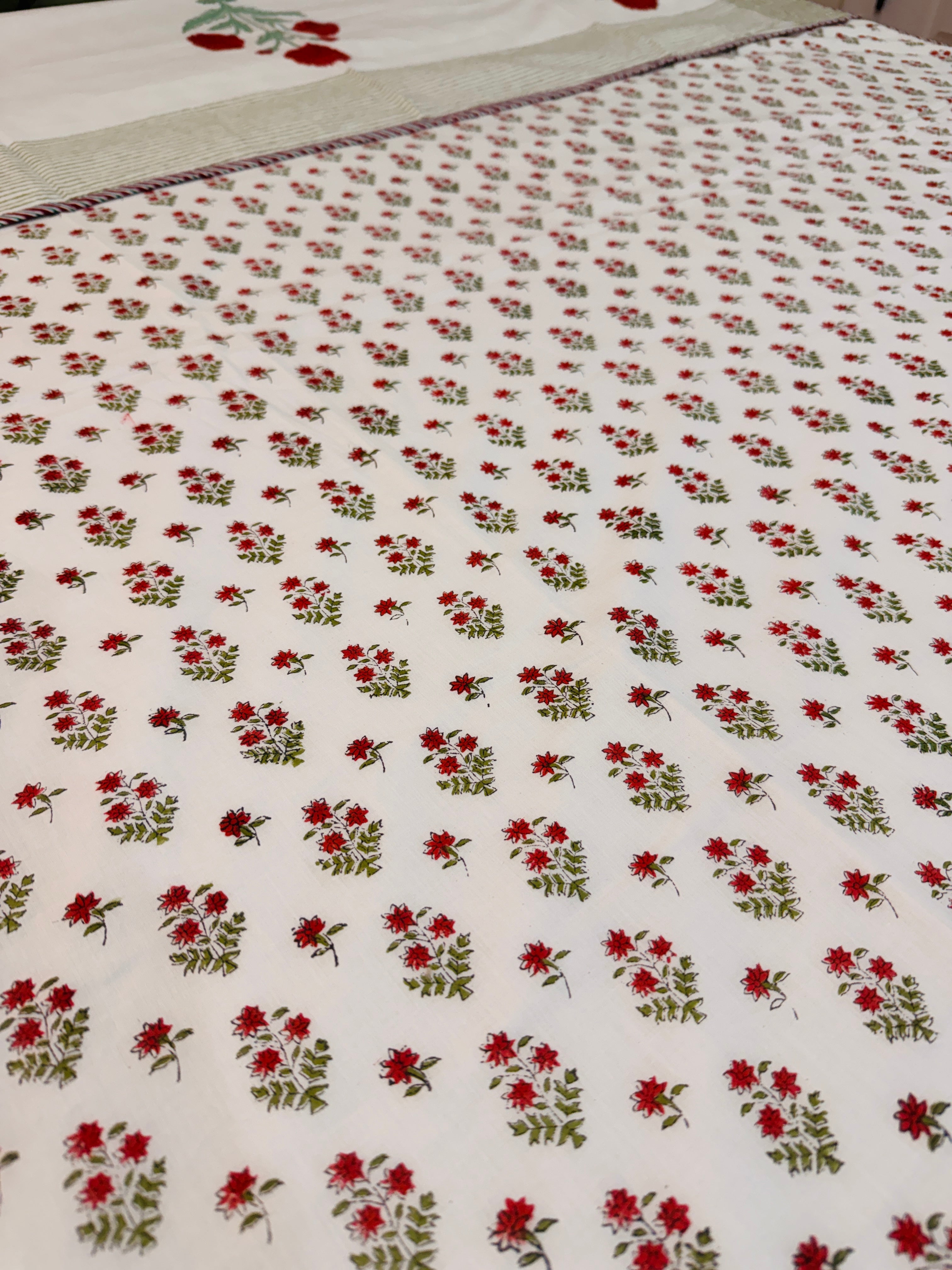 Poppy Print Hand Block Printed Summer Blanket - Dohar