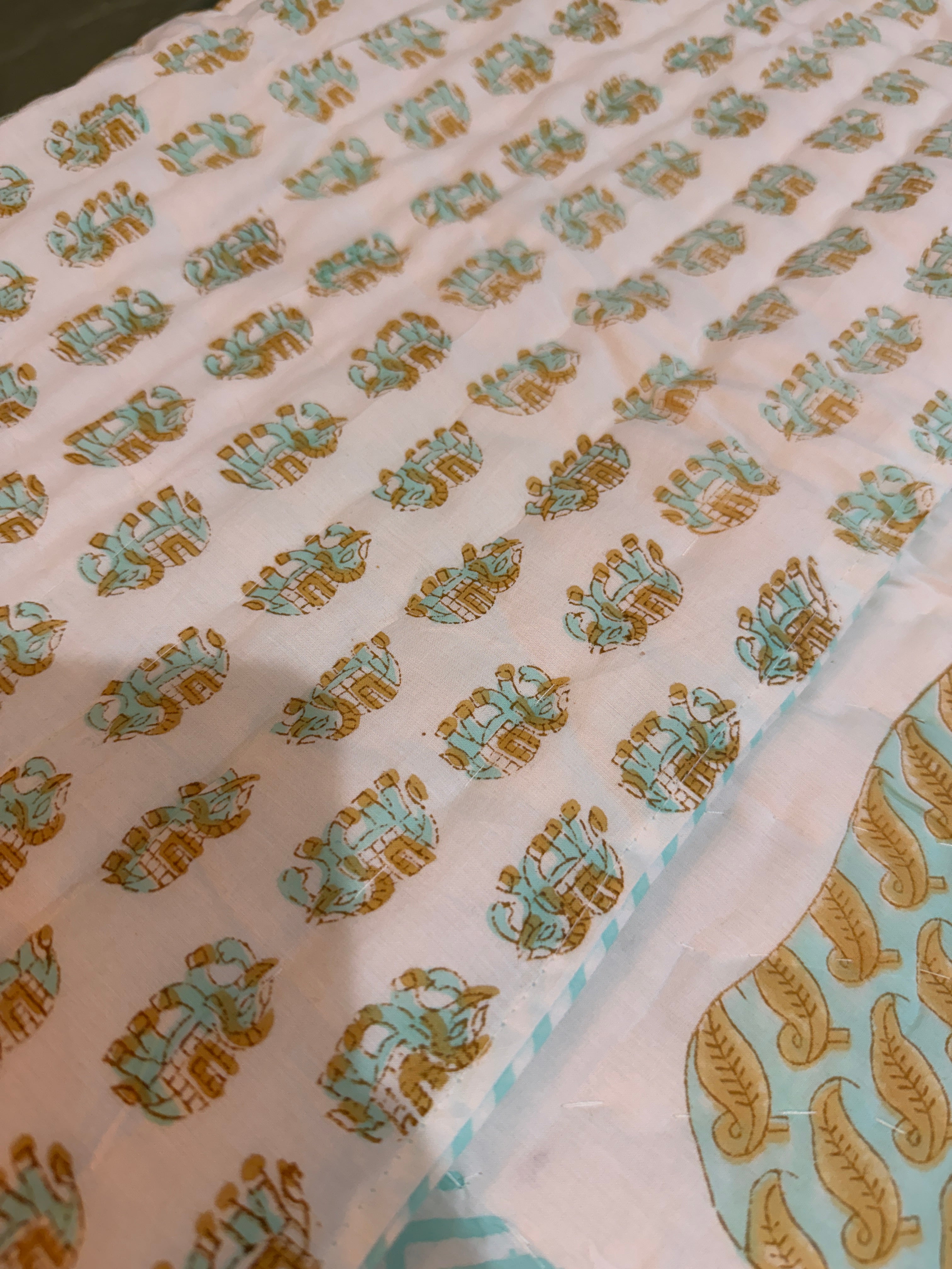 Twin Size Elephant Block Print Cotton Blanket | Reversible Jaipur Razai | Lightweight Sustainable Bedding | Made in India