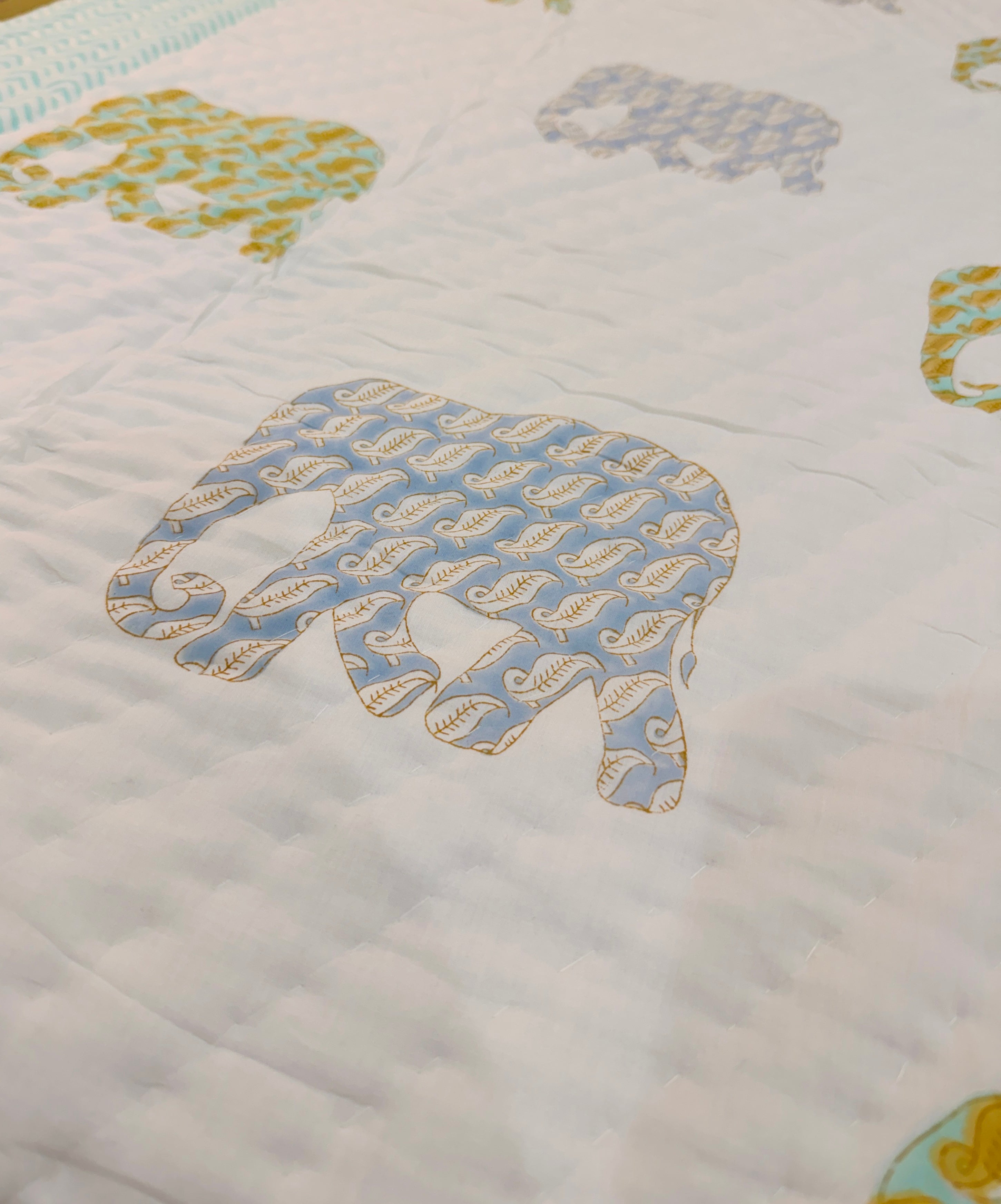 Twin Size Elephant Block Print Cotton Blanket | Reversible Jaipur Razai | Lightweight Sustainable Bedding | Made in India