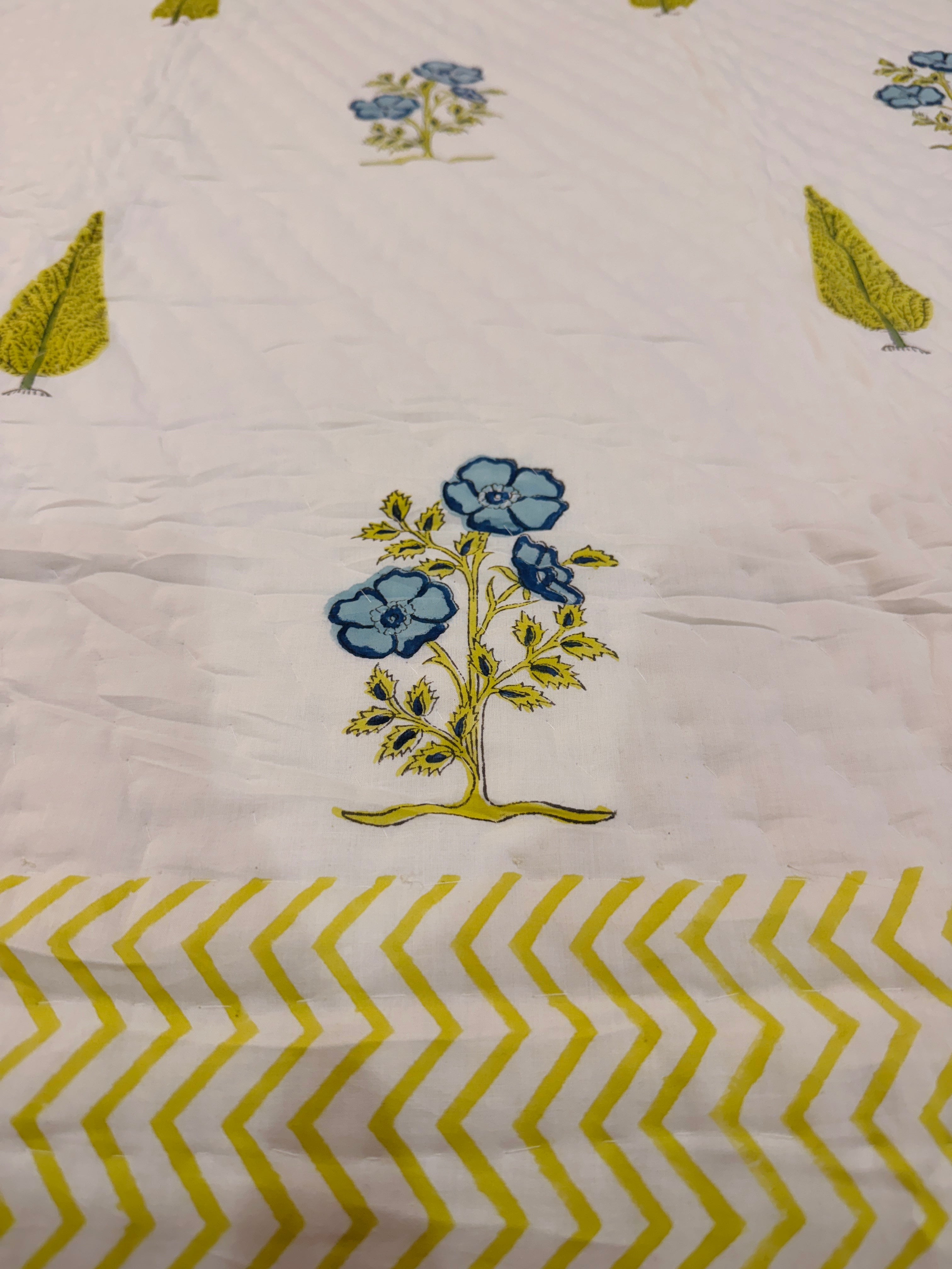 Twin Size Reversible Cotton Quilt | Hand Block Printed Jaipur Razai | Lightweight Soft Summer Blanket | Made in India