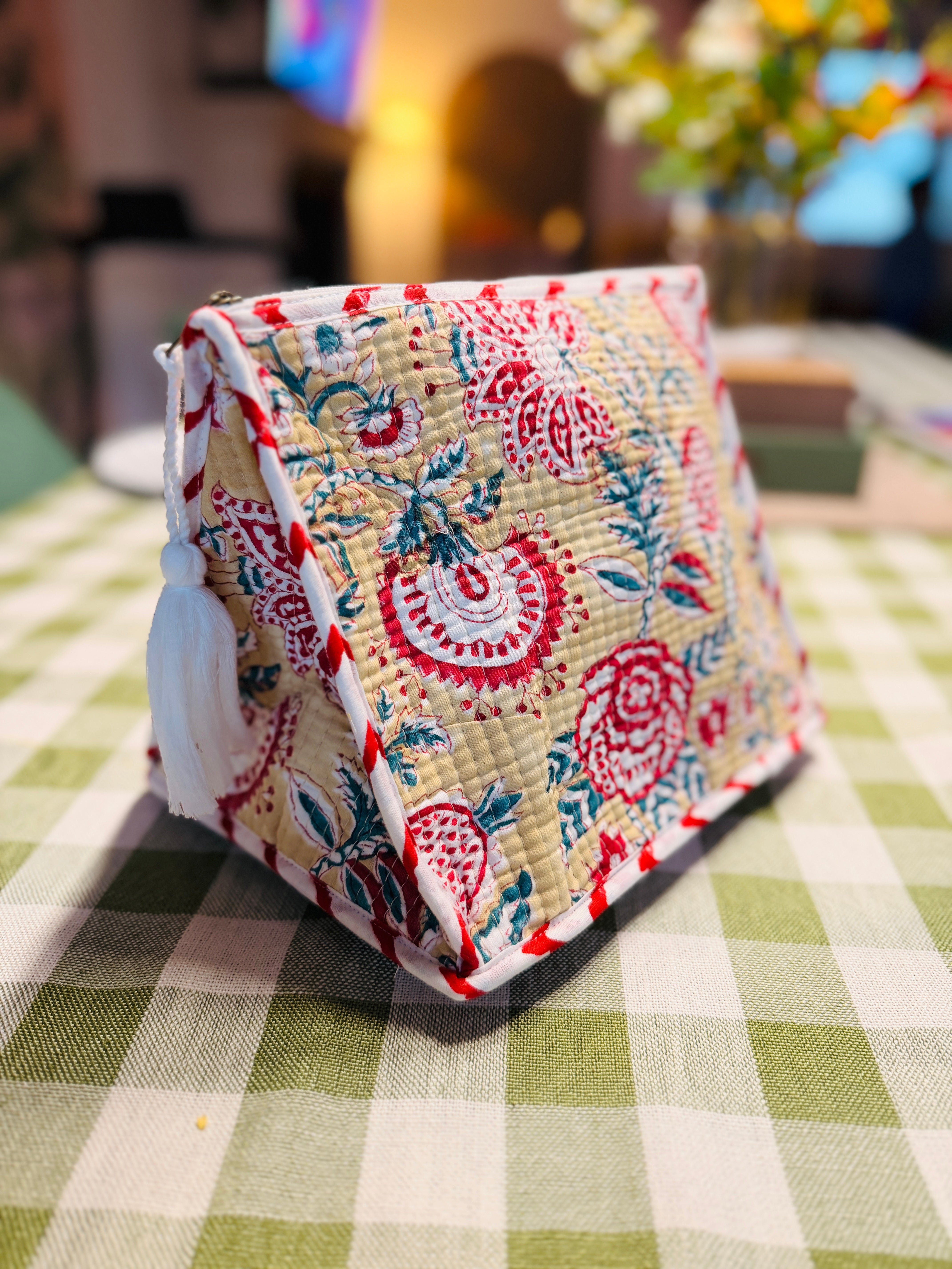 Beige Garden Triangle Foldable Vanity Pouch