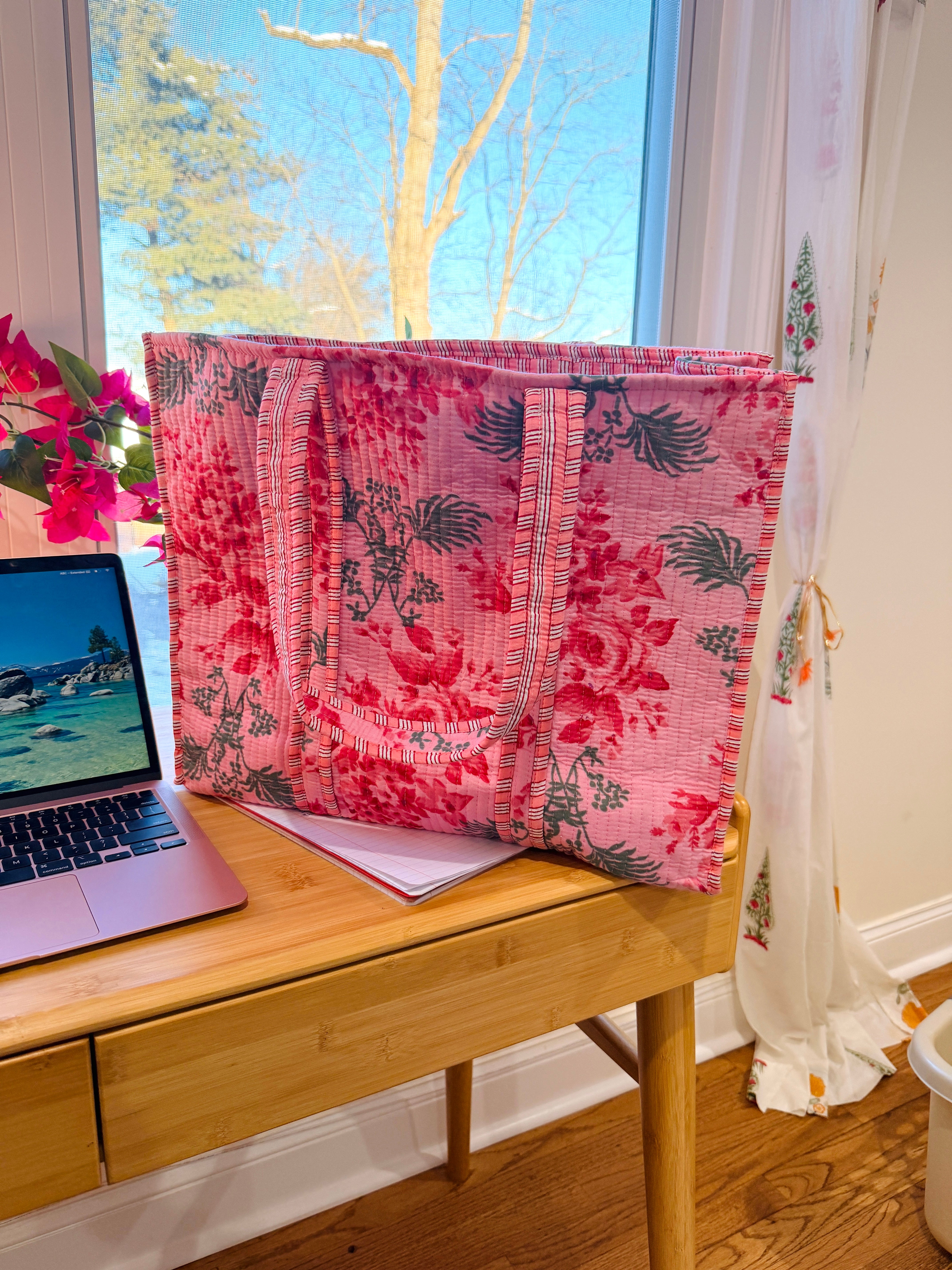 Floral Quilted Cotton Tote Bag