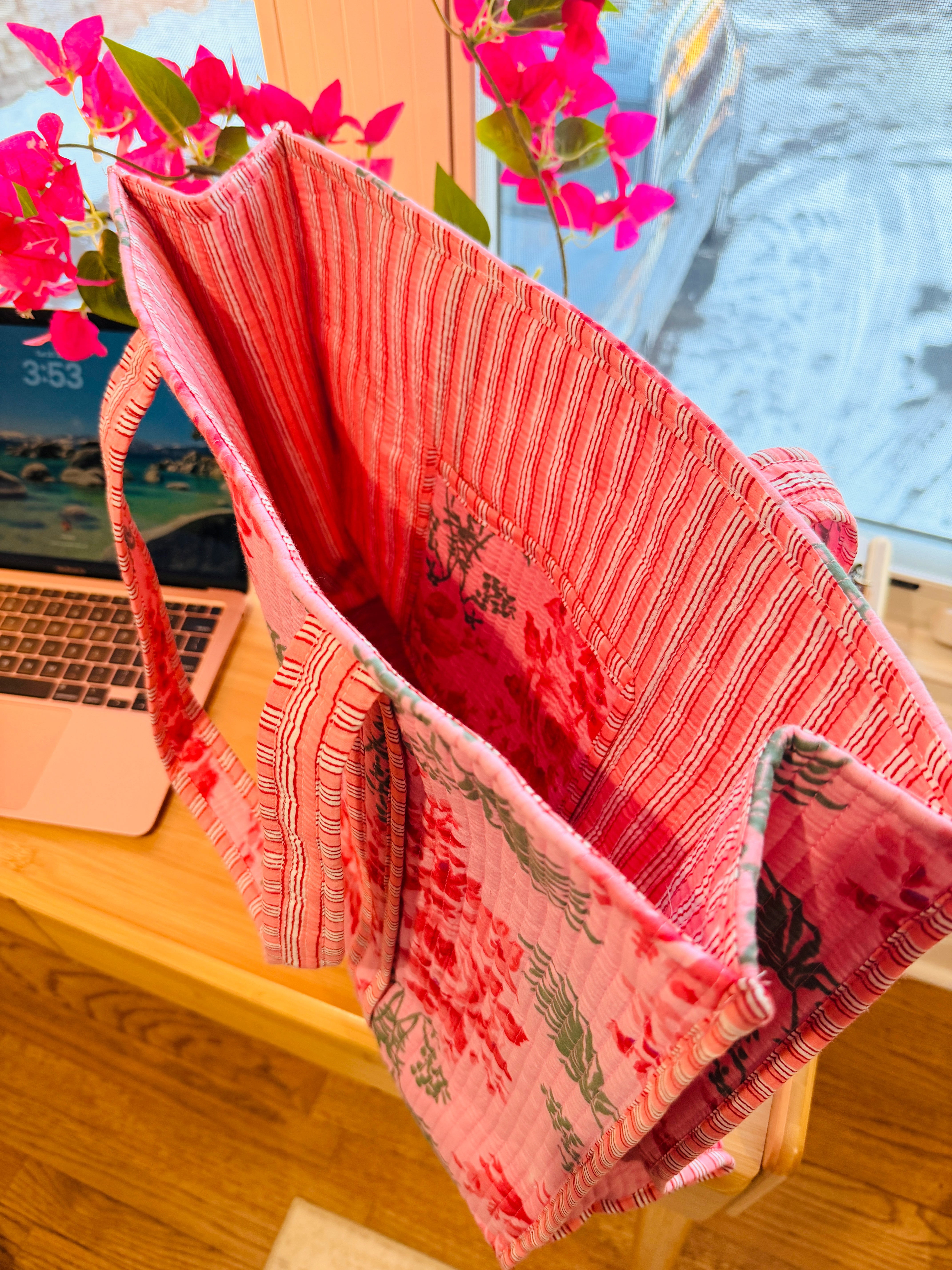 Floral Quilted Cotton Tote Bag