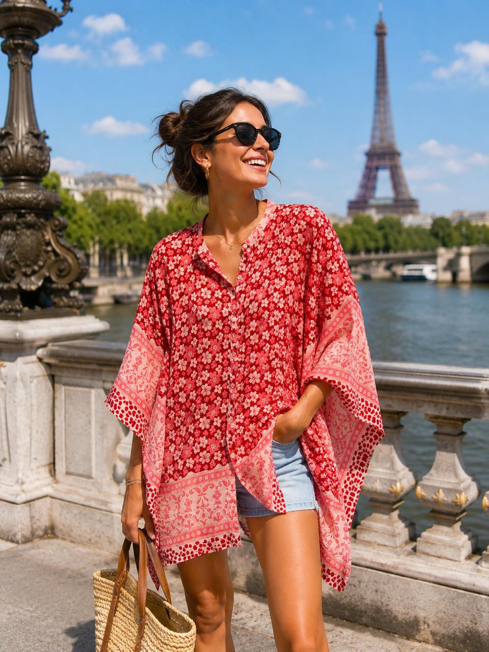 Crimson Garden Kaftaan Shirt
