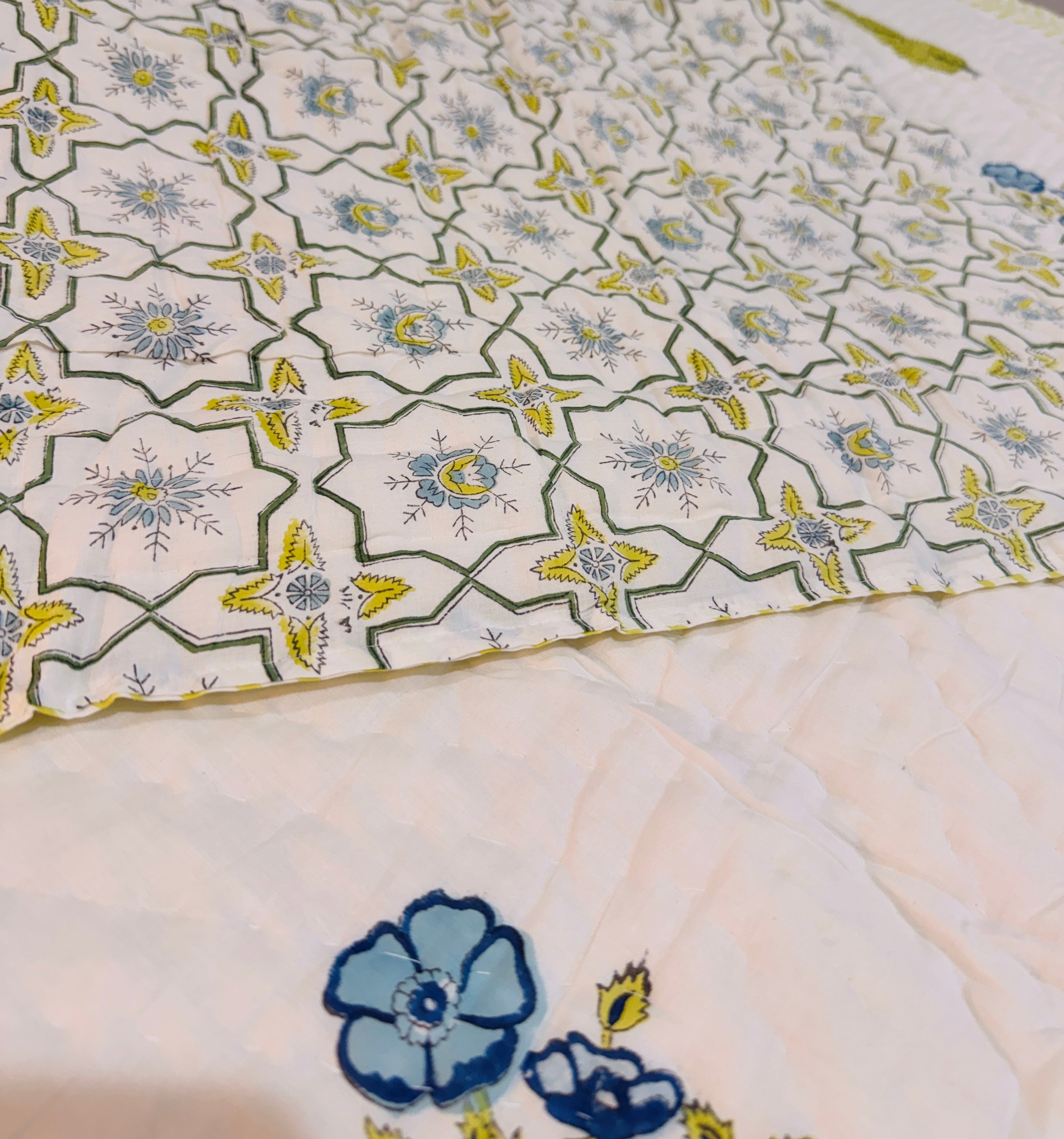 Twin Size Reversible Cotton Quilt | Hand Block Printed Jaipur Razai | Lightweight Soft Summer Blanket | Made in India