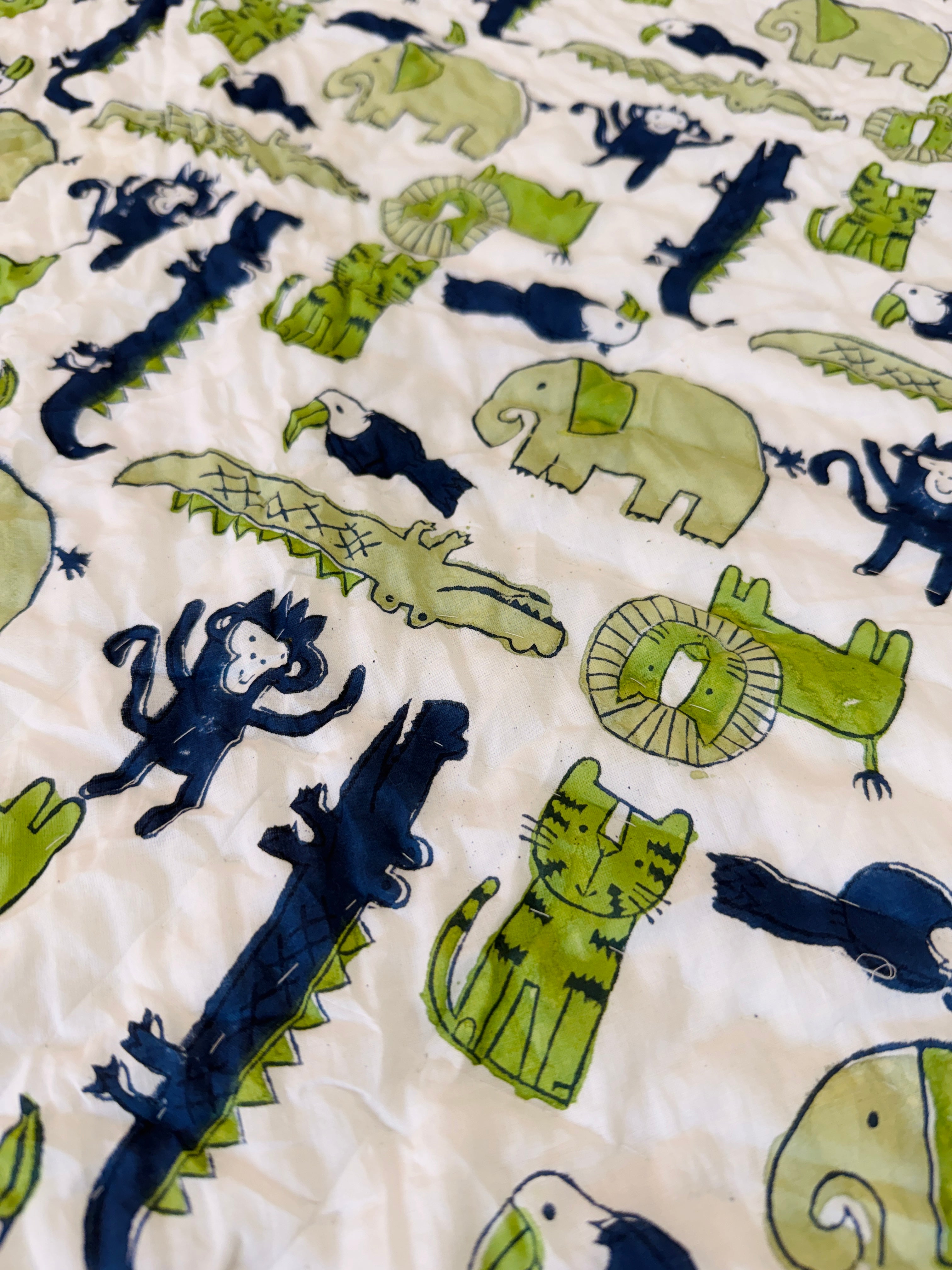 Reversible Toddler Bed Quilt | Dinosaur Print Baby Boy Blanket | Cotton Kids Nursery Bedding Gift
