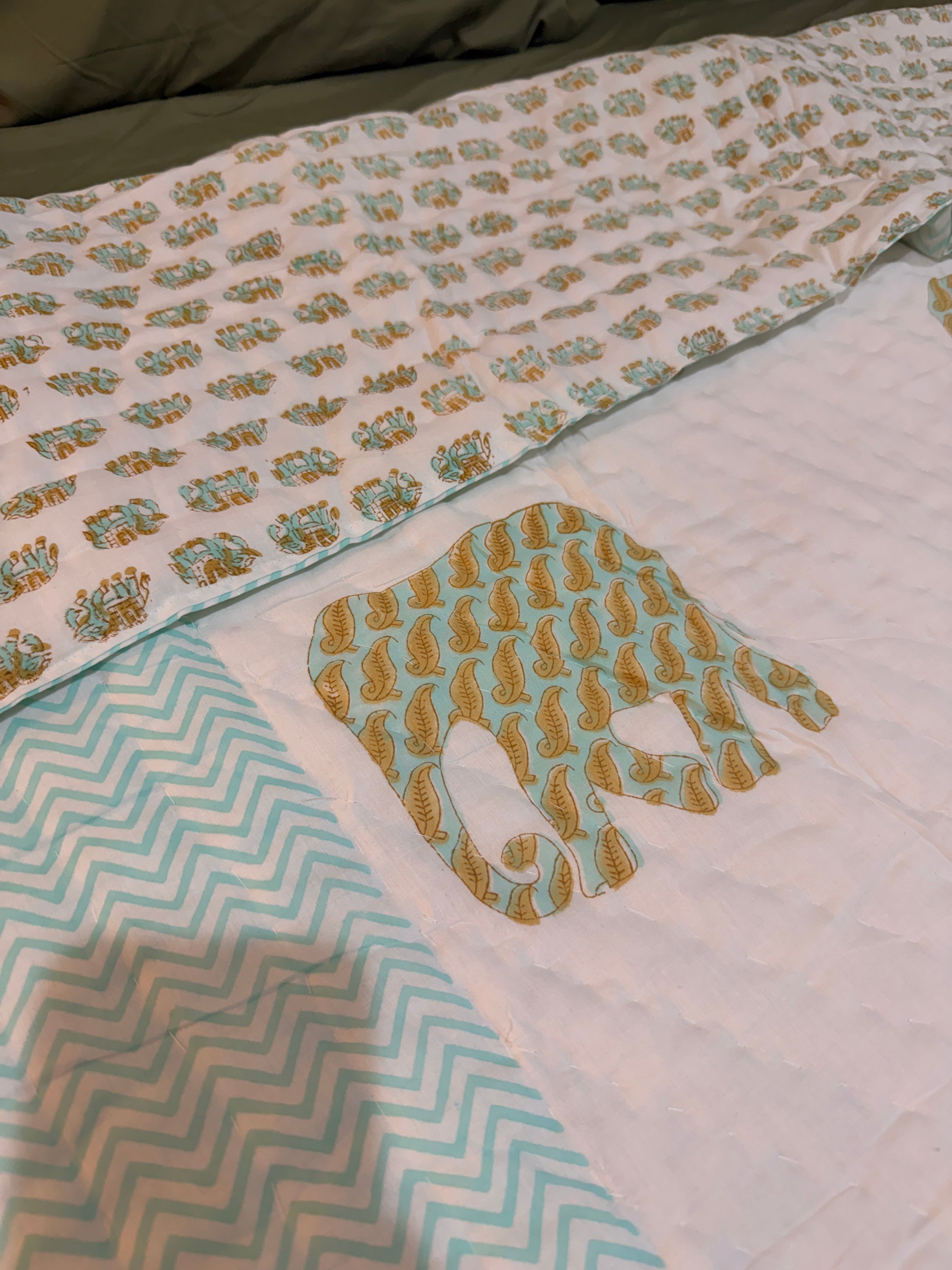 Twin Size Elephant Block Print Cotton Blanket | Reversible Jaipur Razai | Lightweight Sustainable Bedding | Made in India
