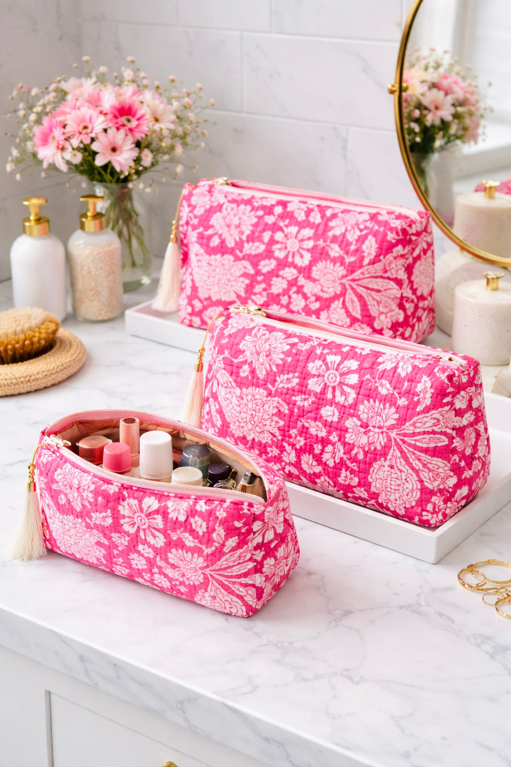 Pink Orchard Luxury Pouches Set of 3