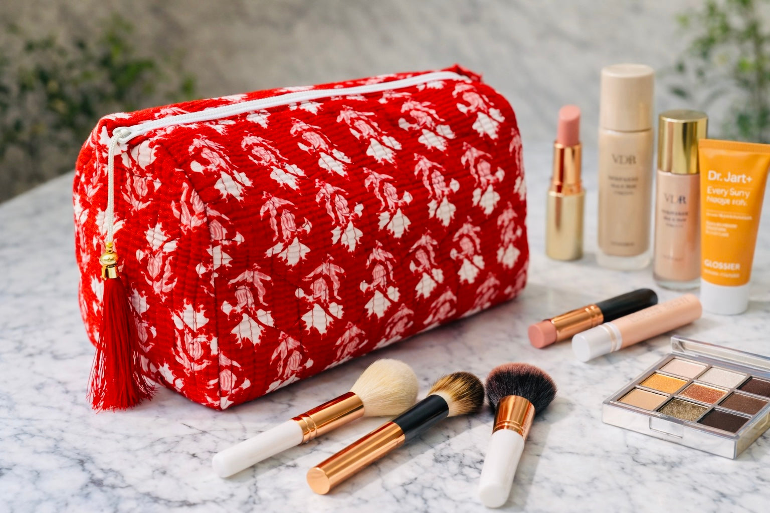 Red Floral Vanity Pouches Set