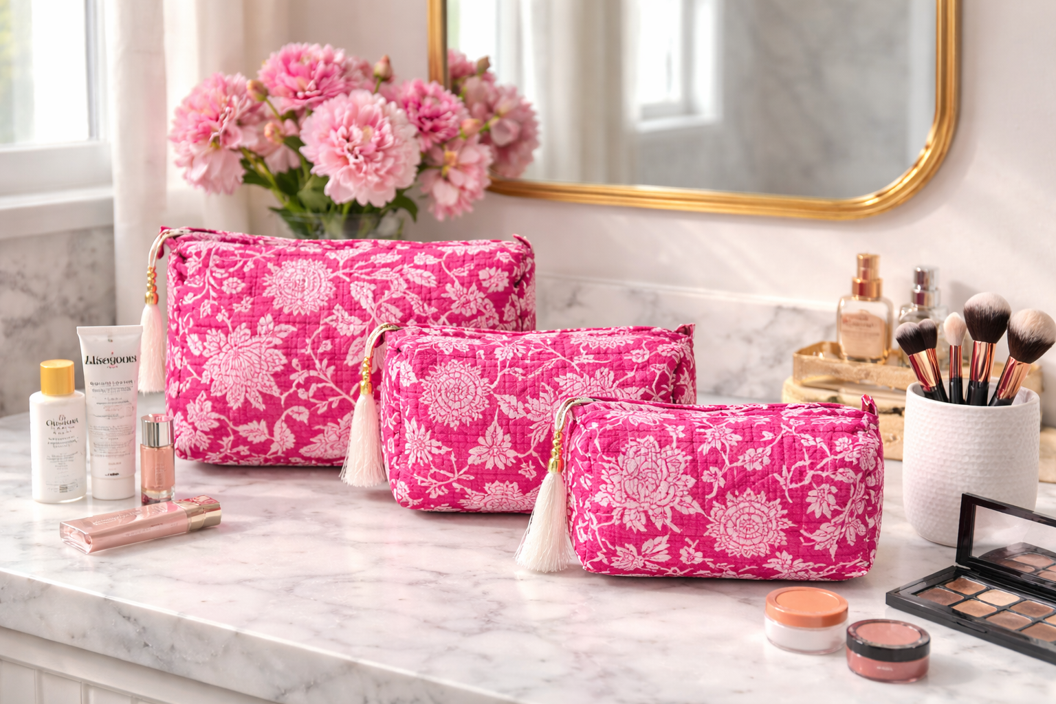 Pink Orchard Luxury Pouches Set of 3