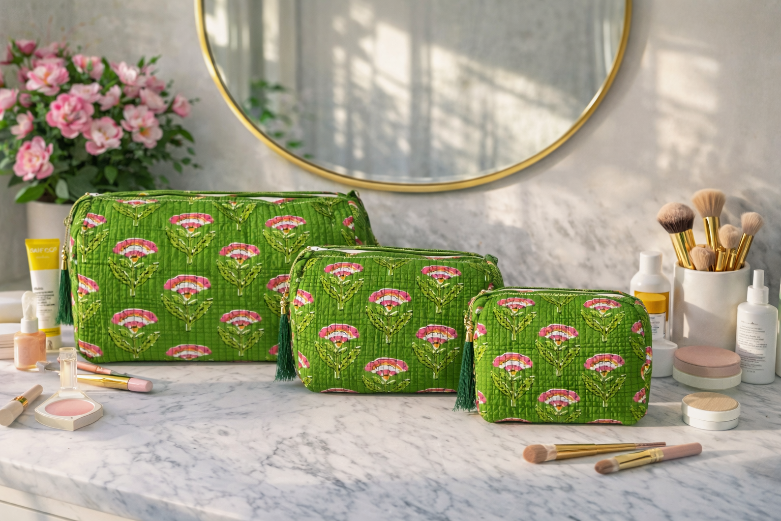 Green Garden Vanity Pouches