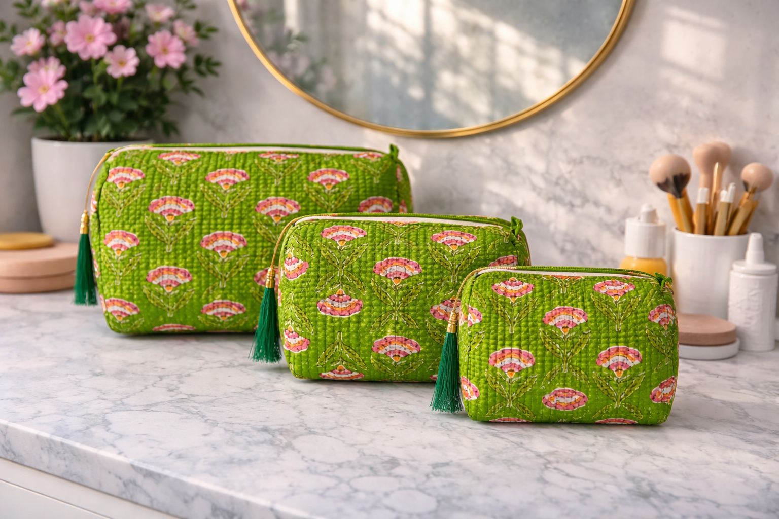 Green Garden Vanity Pouches