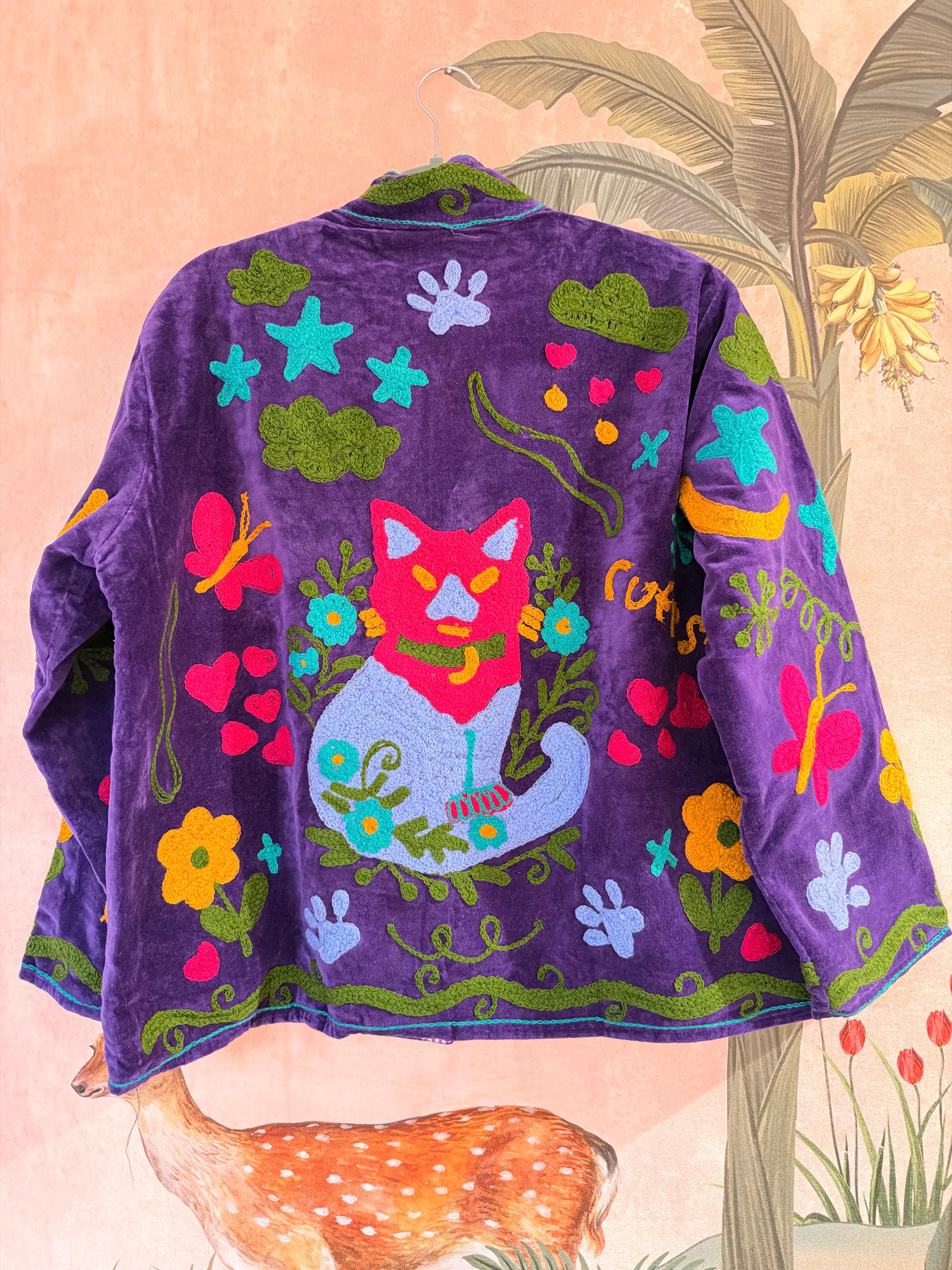 Purple Parrot Parade Embroidered Jacket