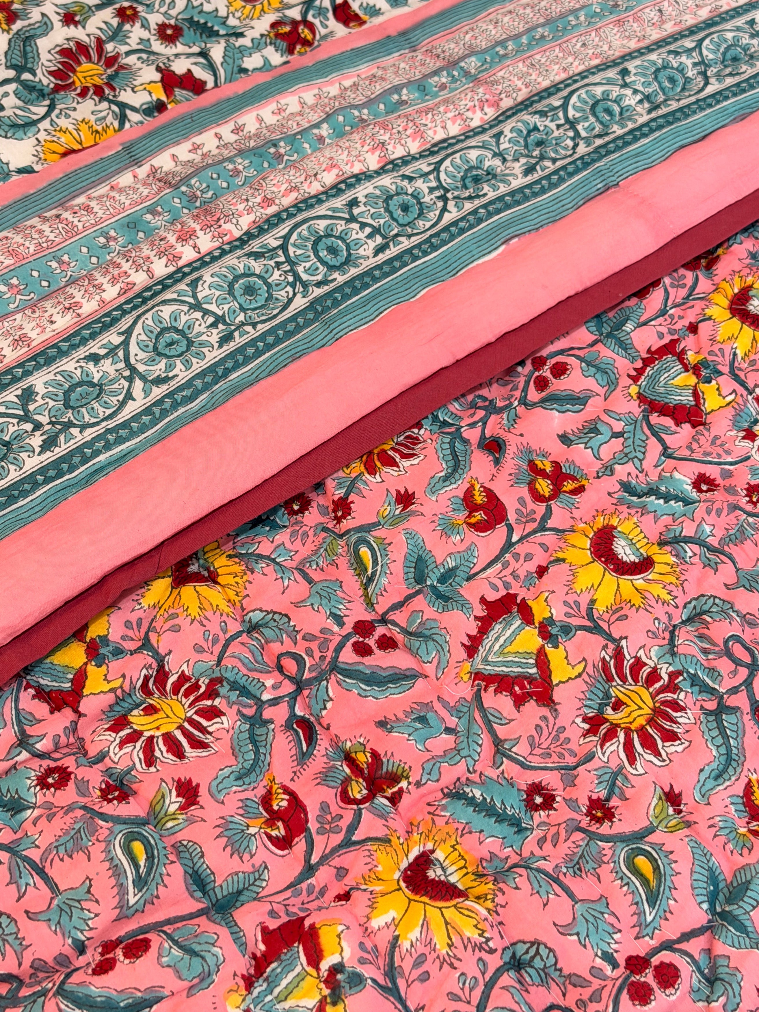 Pink Orchard Cotton Reversible Quilt