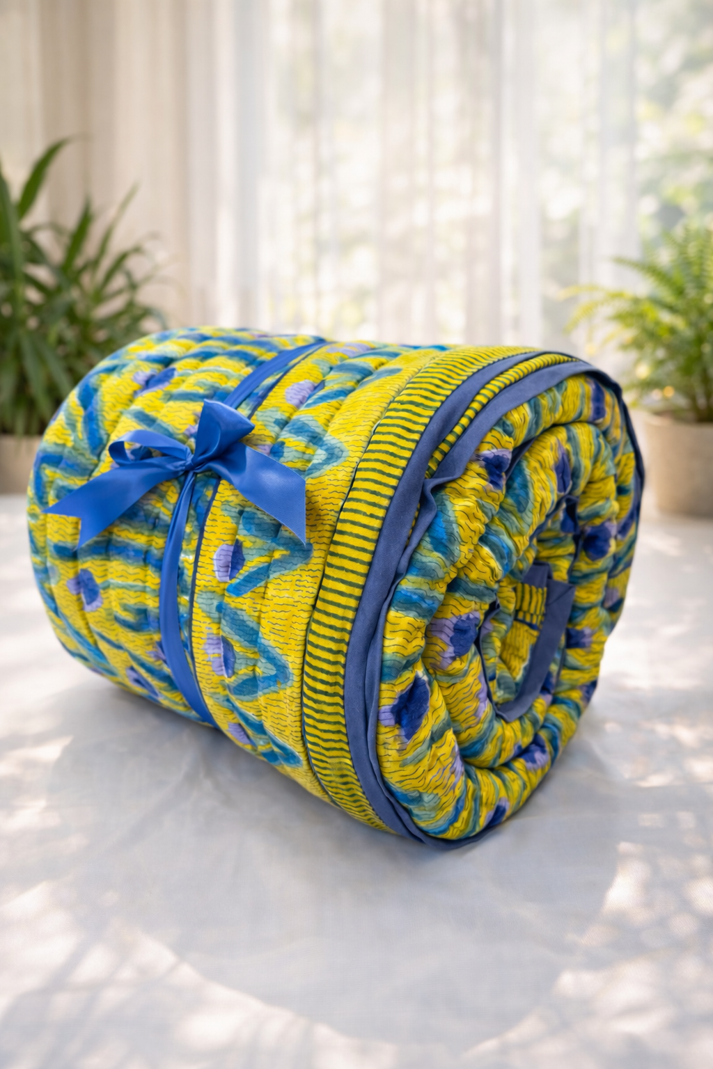 Yellow Tulip Vibrant Blanket – King Size Reversible 100% Cotton Quilt