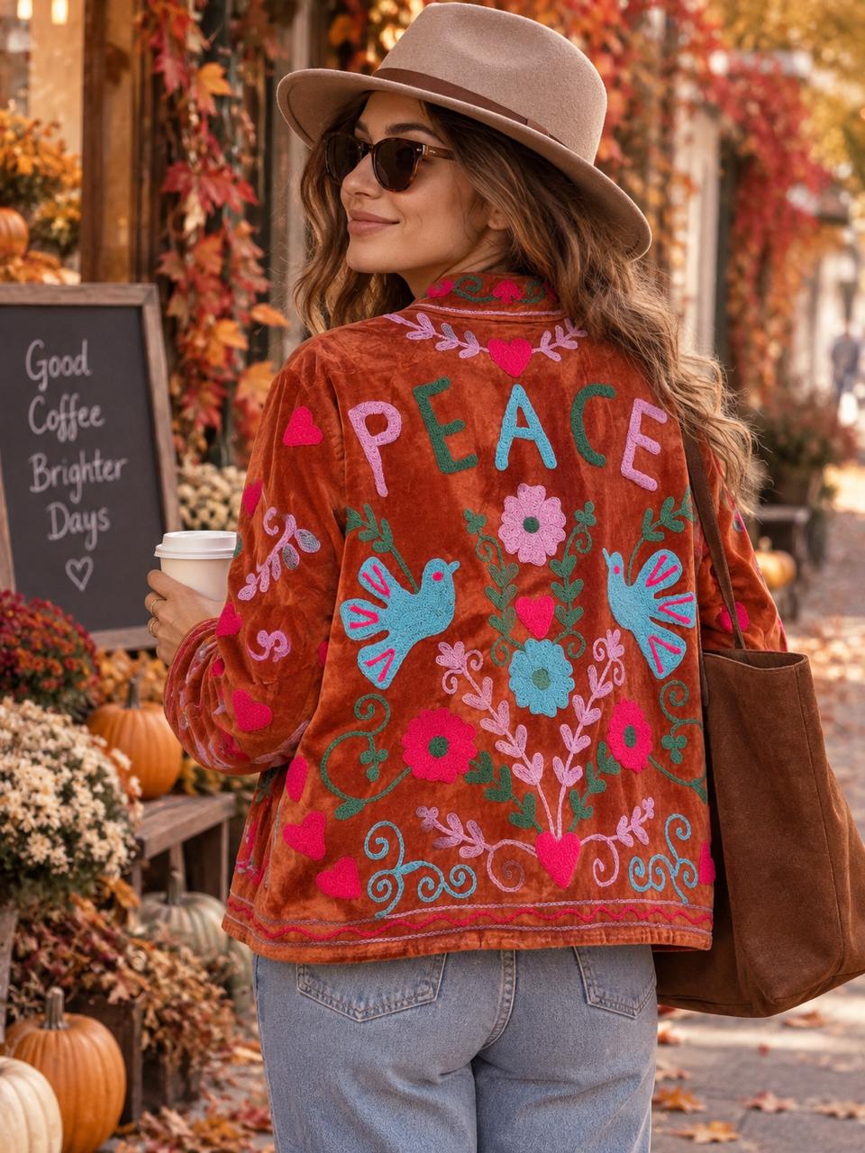 Terracotta Hearts Embroidered Jacket