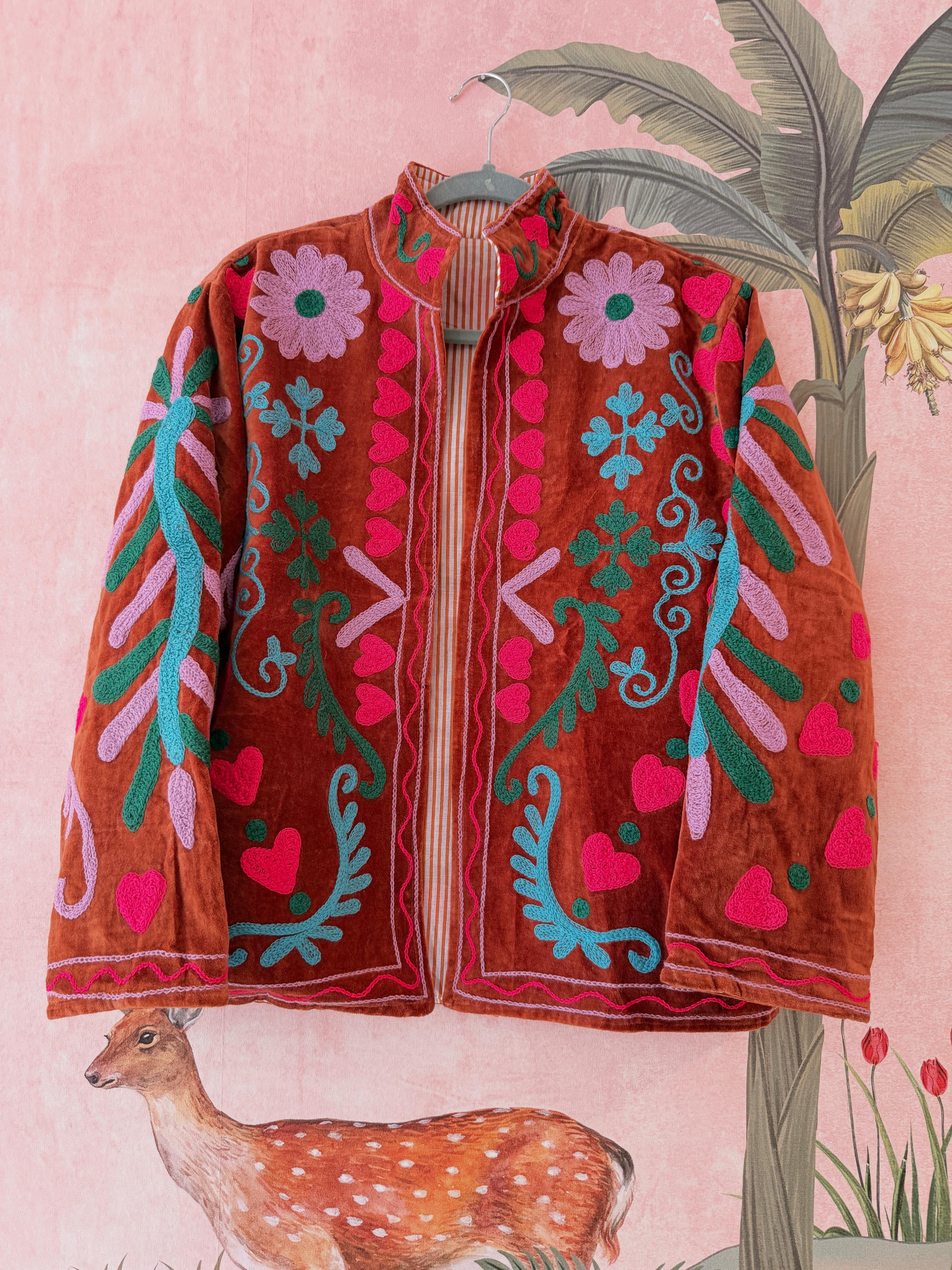 Terracotta Hearts Embroidered Jacket