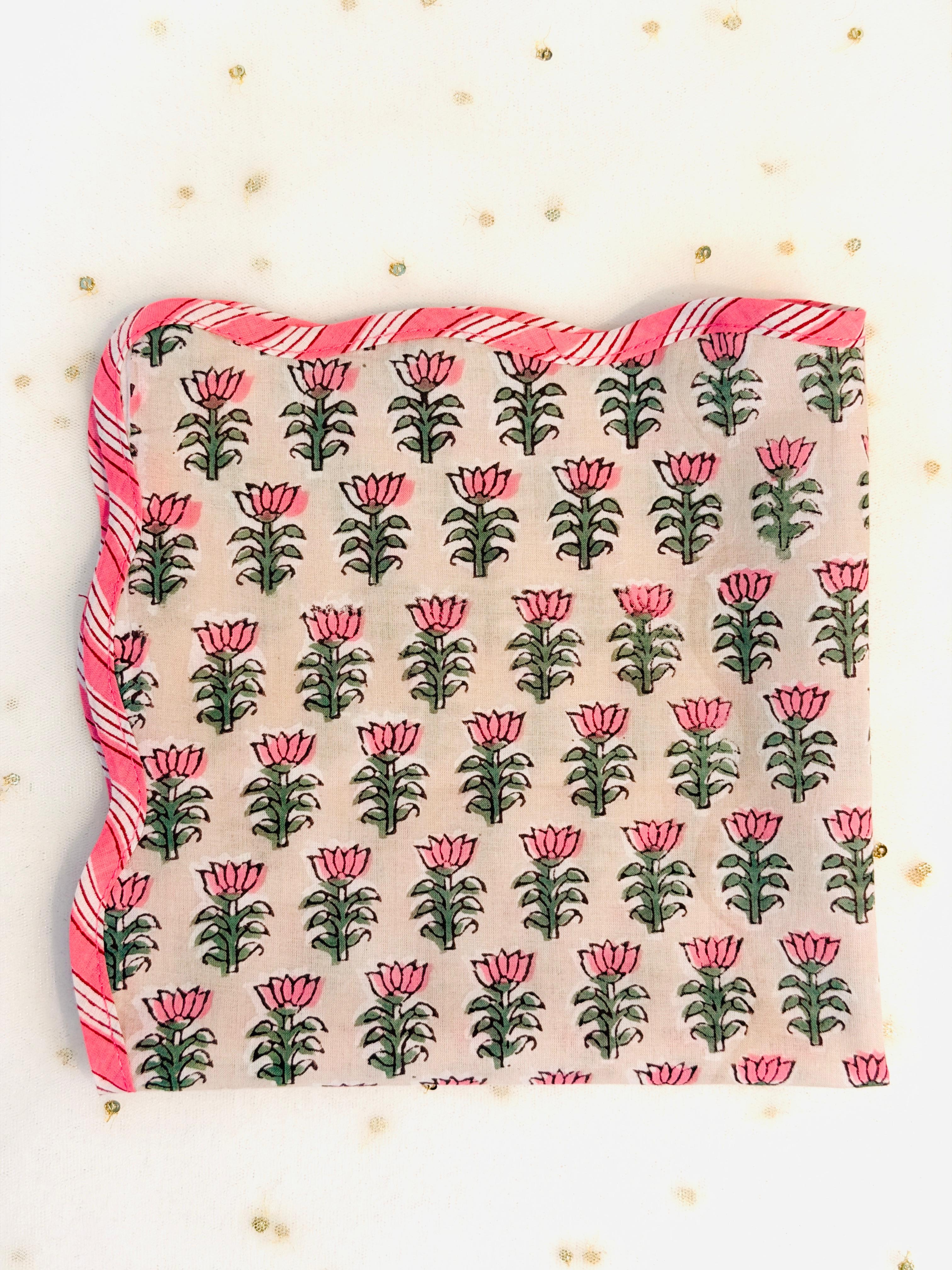 Rosette Garden Frill Block Printed Placemat & Napkin Set of 2